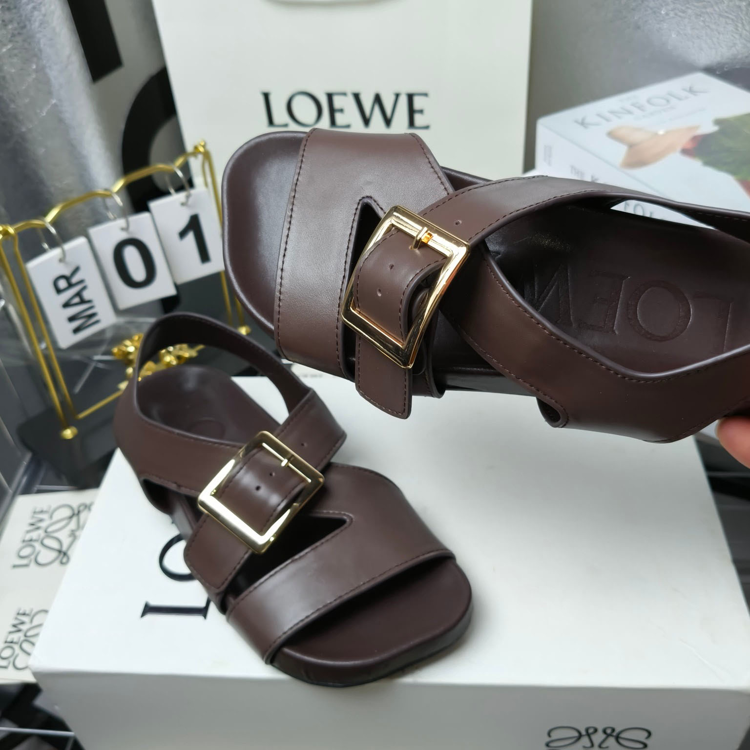 Loewe Ease Buckle Sandal In Vegetal Calfskin - DesignerGu