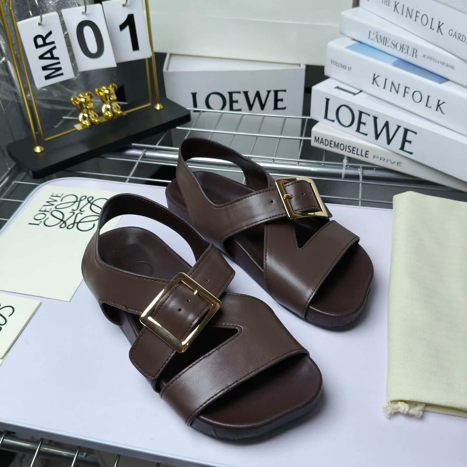 Loewe Ease Buckle Sandal In Vegetal Calfskin - DesignerGu