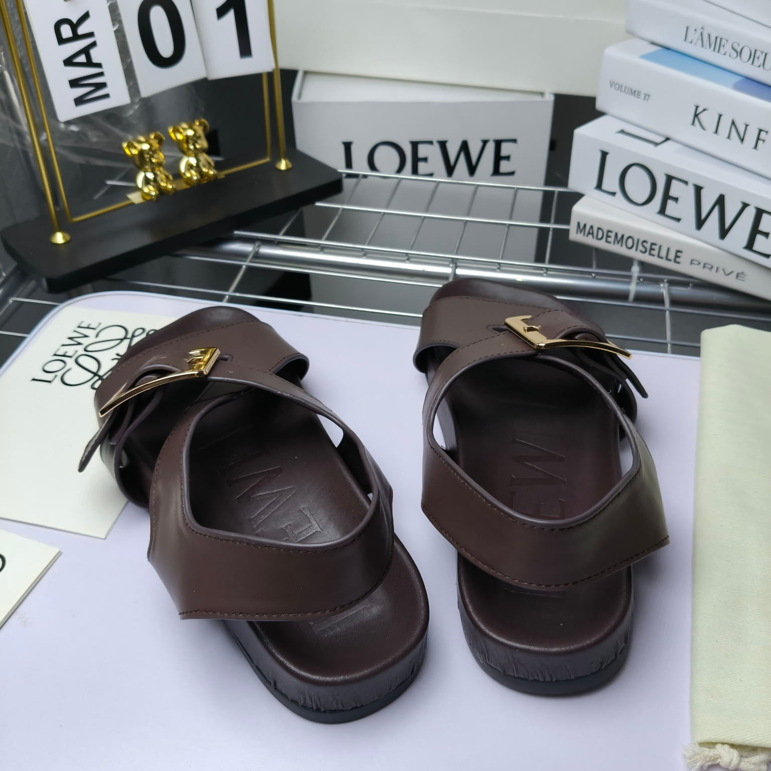 Loewe Ease Buckle Sandal In Vegetal Calfskin - DesignerGu