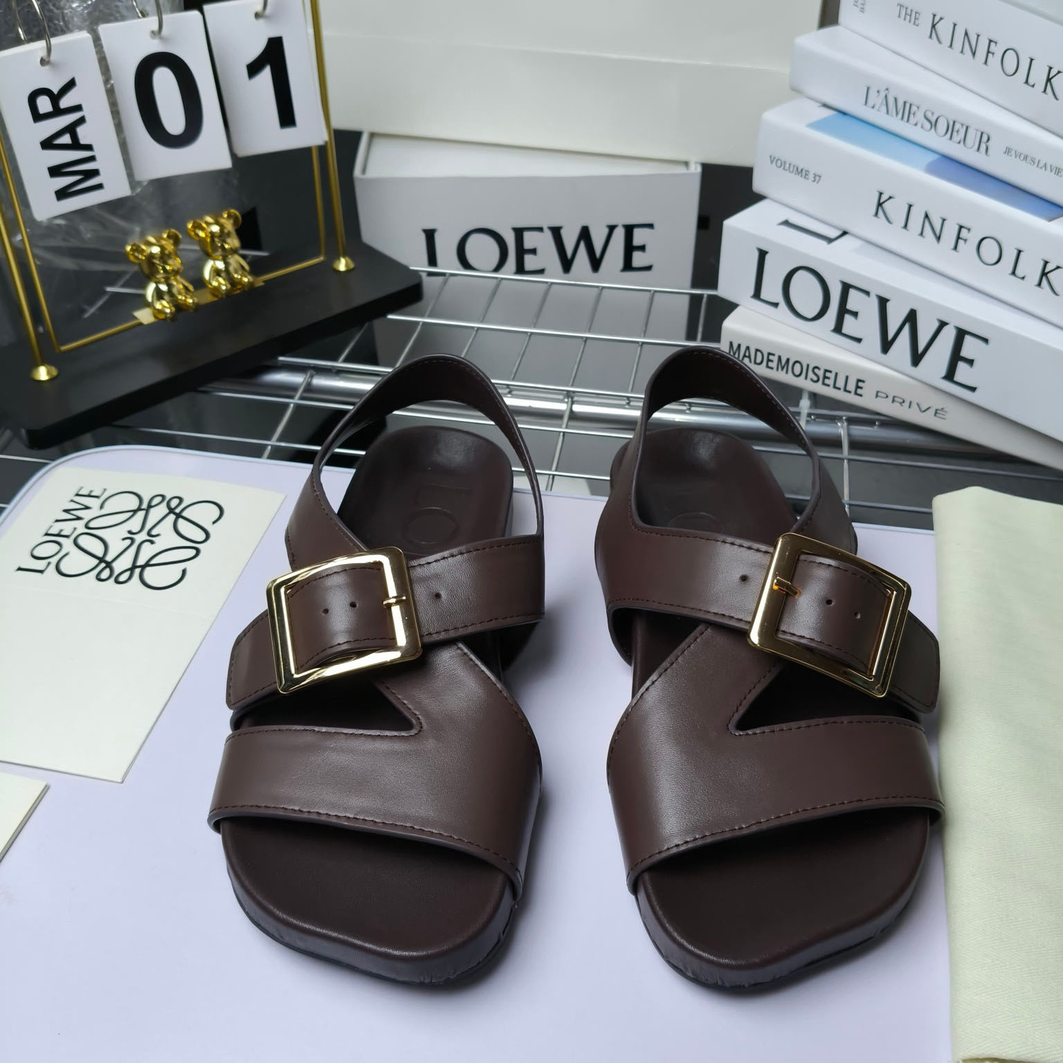 Loewe Ease Buckle Sandal In Vegetal Calfskin - DesignerGu