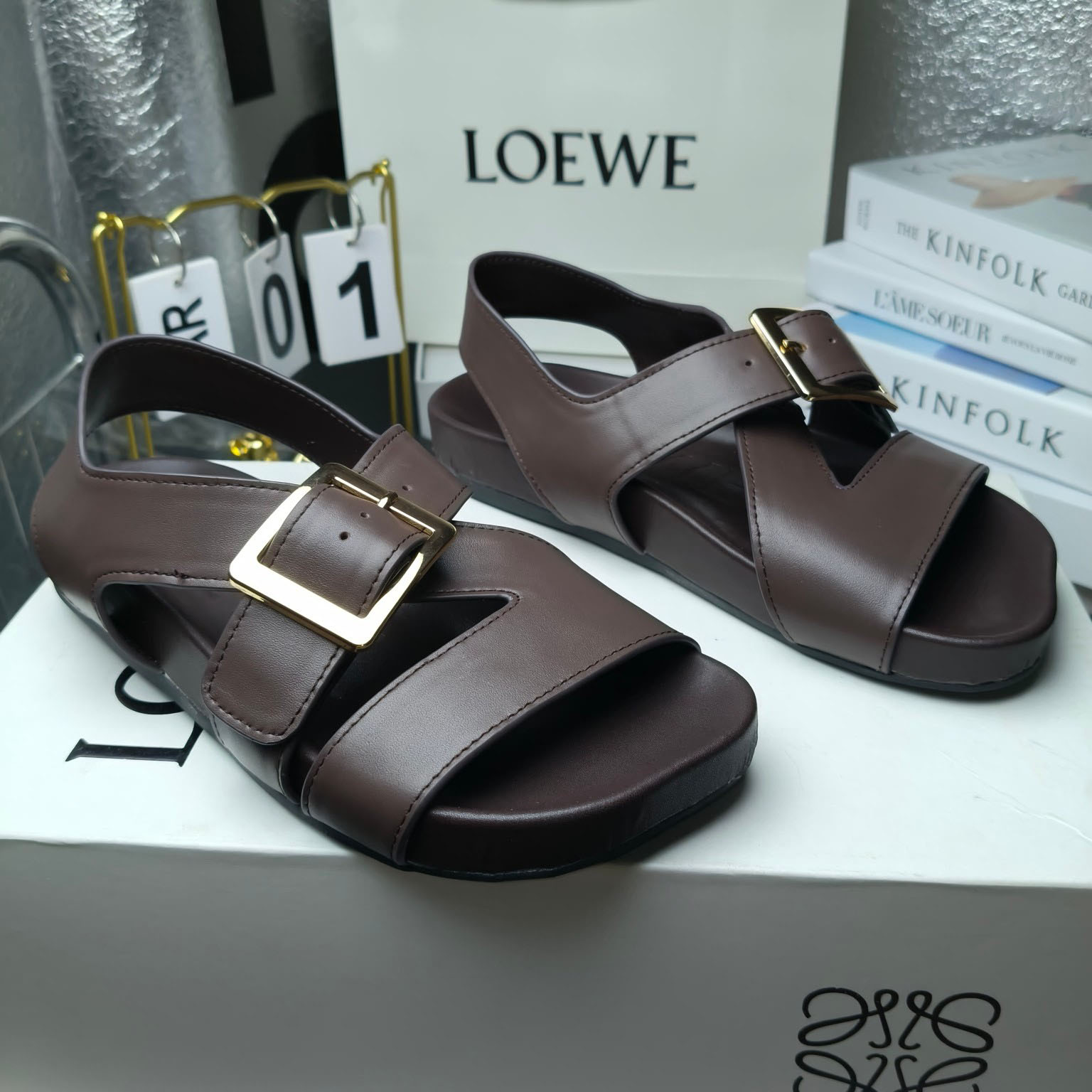 Loewe Ease Buckle Sandal In Vegetal Calfskin - DesignerGu