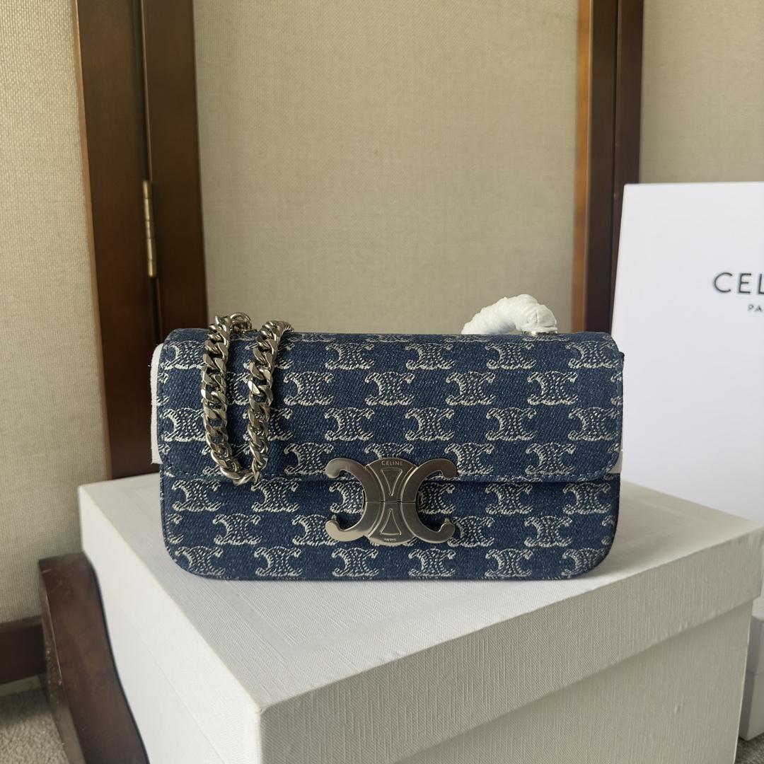 Celine Chain Shoulder Bag Claude In Denim With Triomphe All-over Denim / Silver - DesignerGu