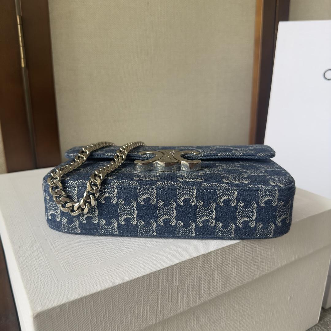 Celine Chain Shoulder Bag Claude In Denim With Triomphe All-over Denim / Silver - DesignerGu