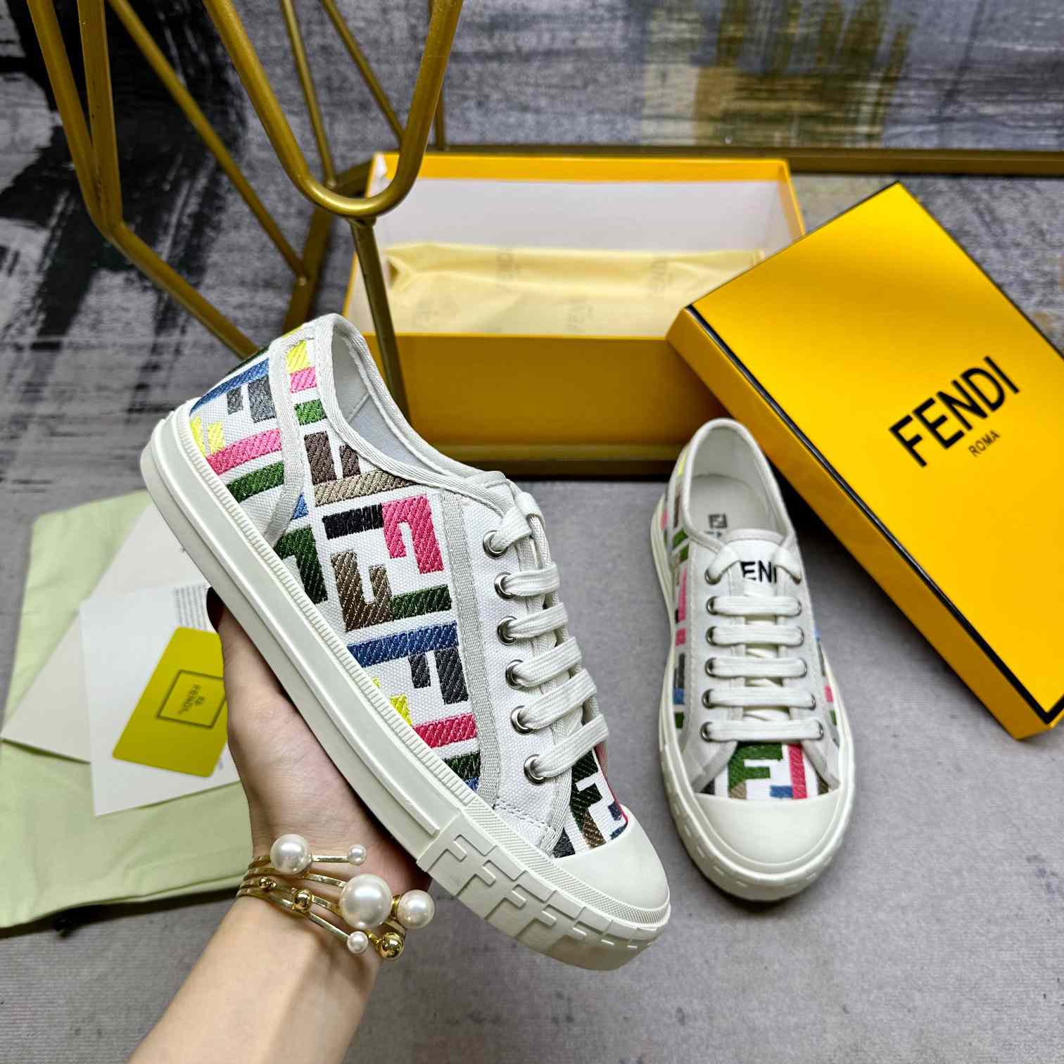 Fendi Domino Canvas Sneakers - DesignerGu