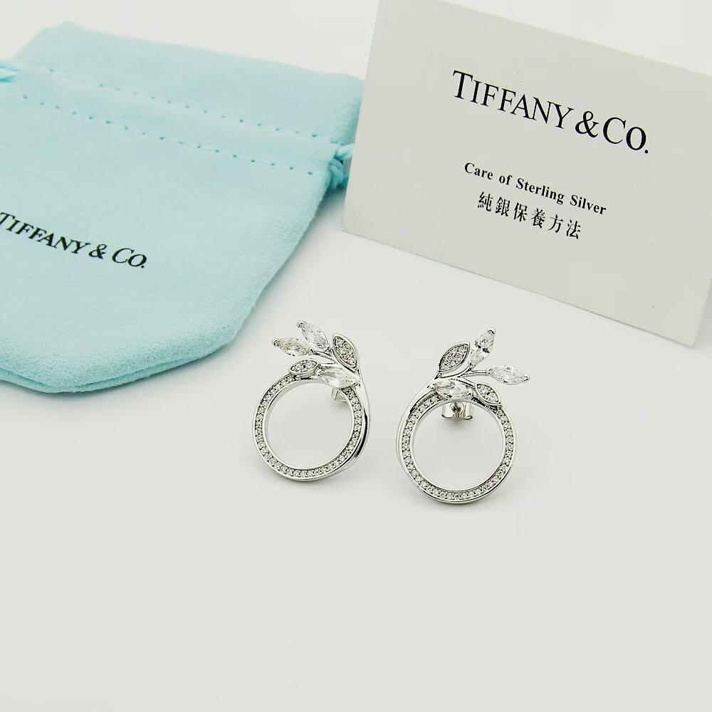 Tiffany & Co. Diamond Vine Circle Earrings In Platinum - DesignerGu