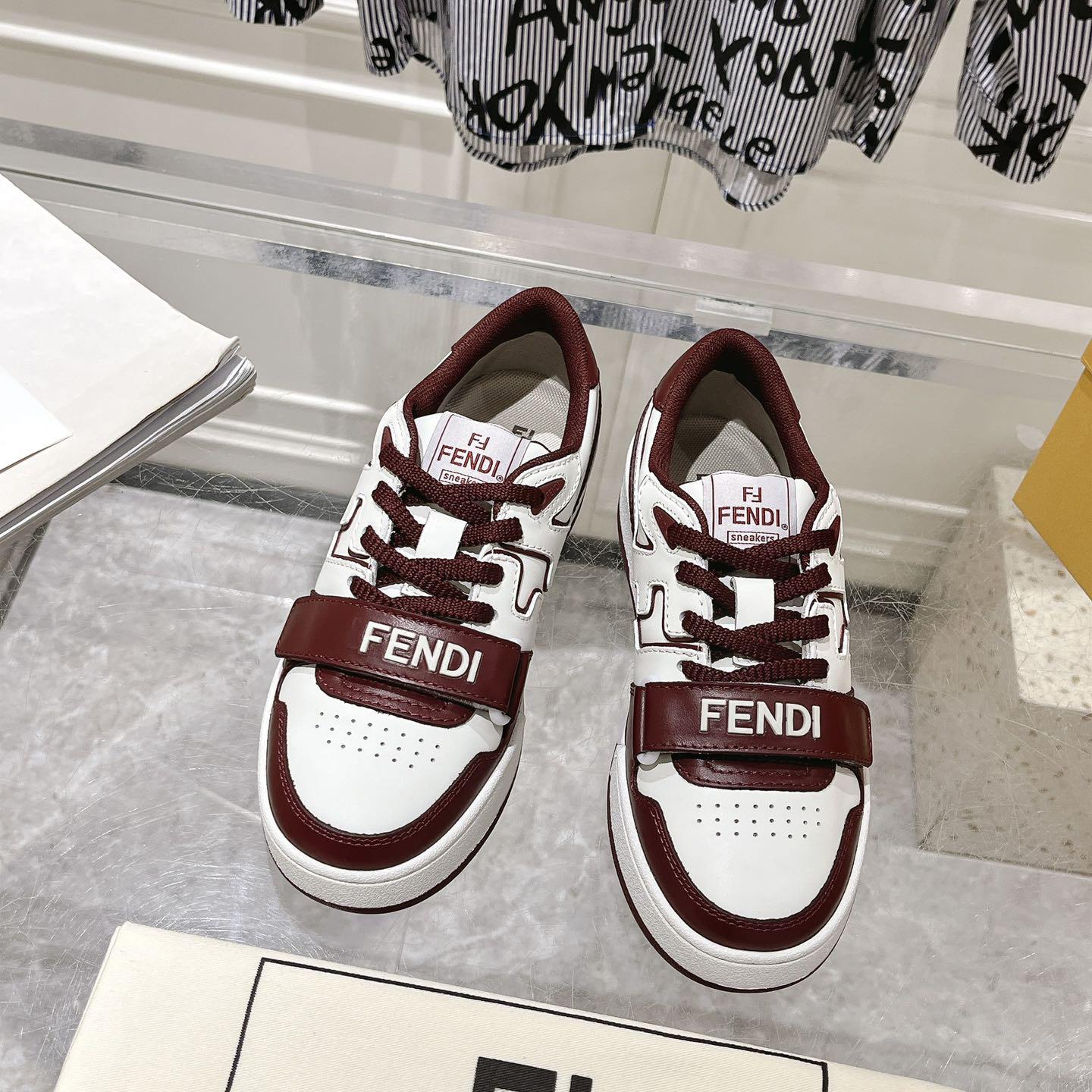 Fendi Match Burgundy Leather Low-tops - DesignerGu