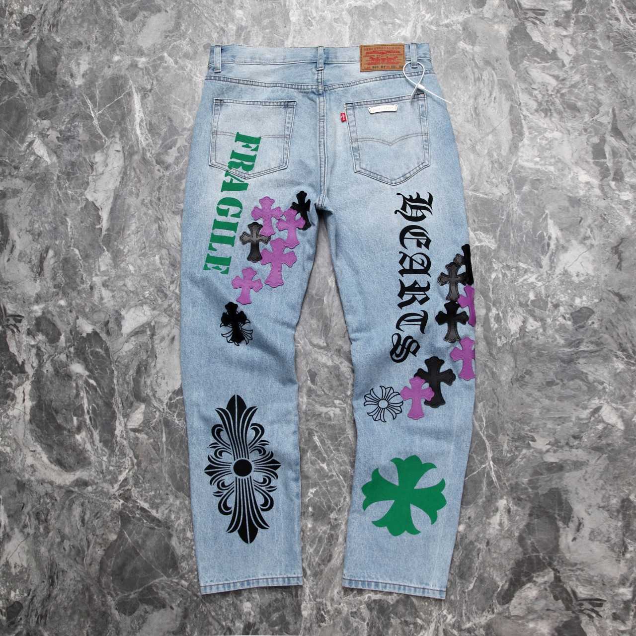 Chrome Heart Cross Patch Denim Jeans - DesignerGu