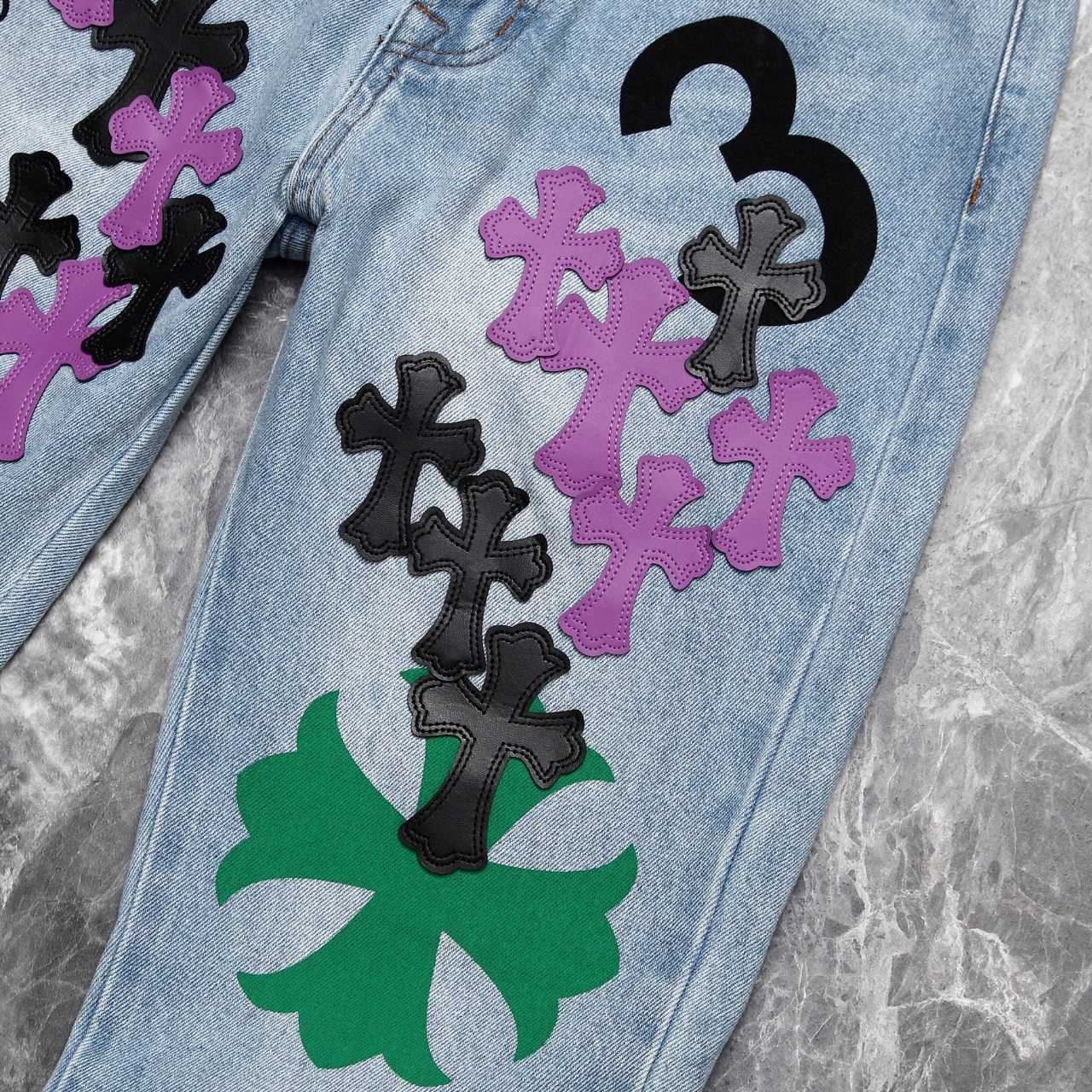 Chrome Heart Cross Patch Denim Jeans - DesignerGu