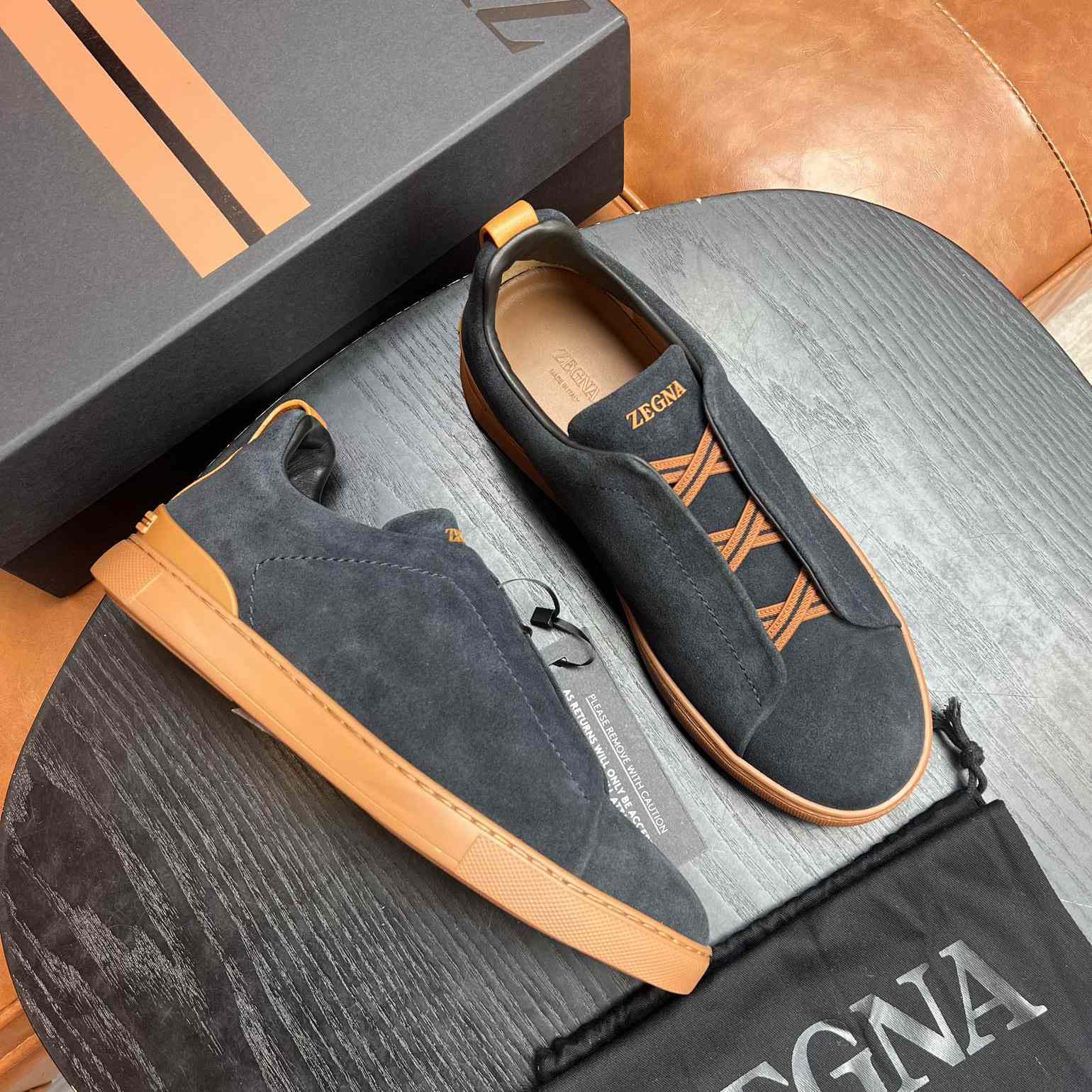 Zegna Black Suede Triple Stitch™ Sneakers - DesignerGu