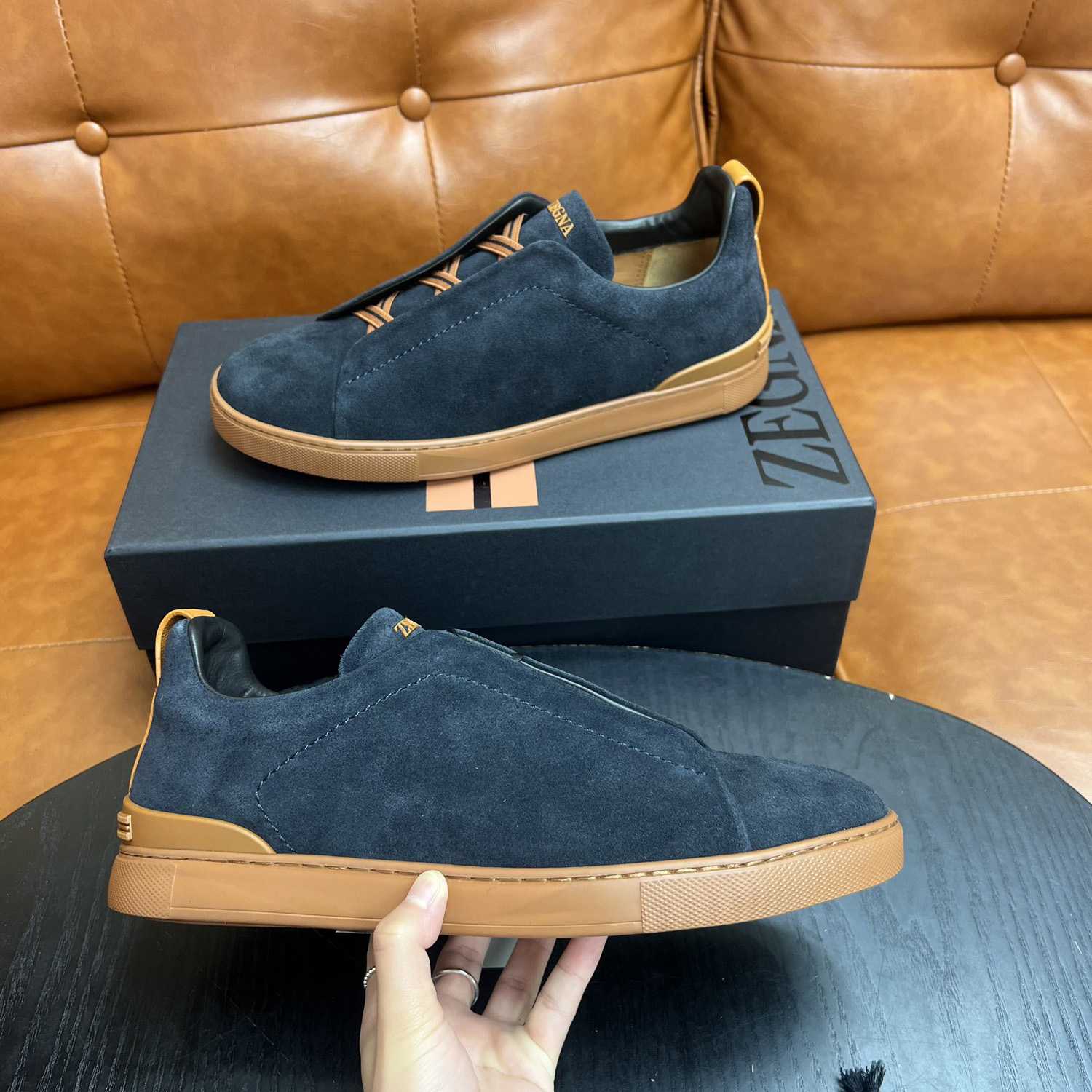 Zegna Black Suede Triple Stitch™ Sneakers - DesignerGu