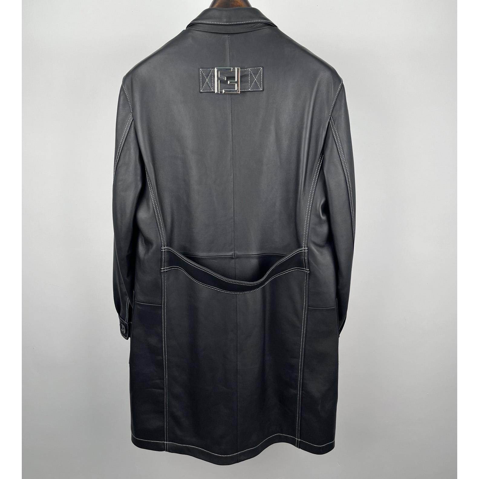 Fendi Black Leather Overcoat - DesignerGu