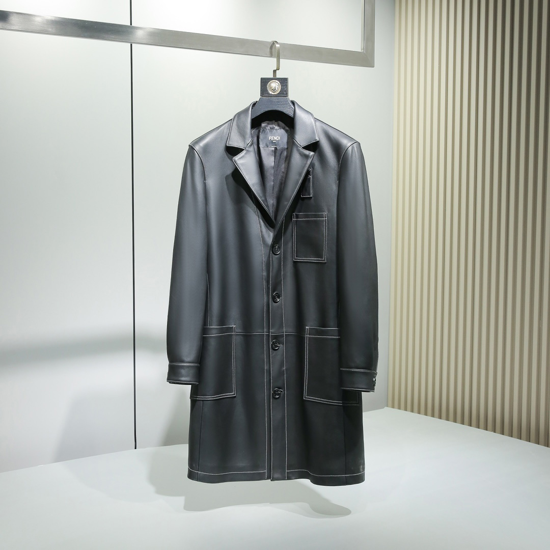 Fendi Black Leather Overcoat - DesignerGu