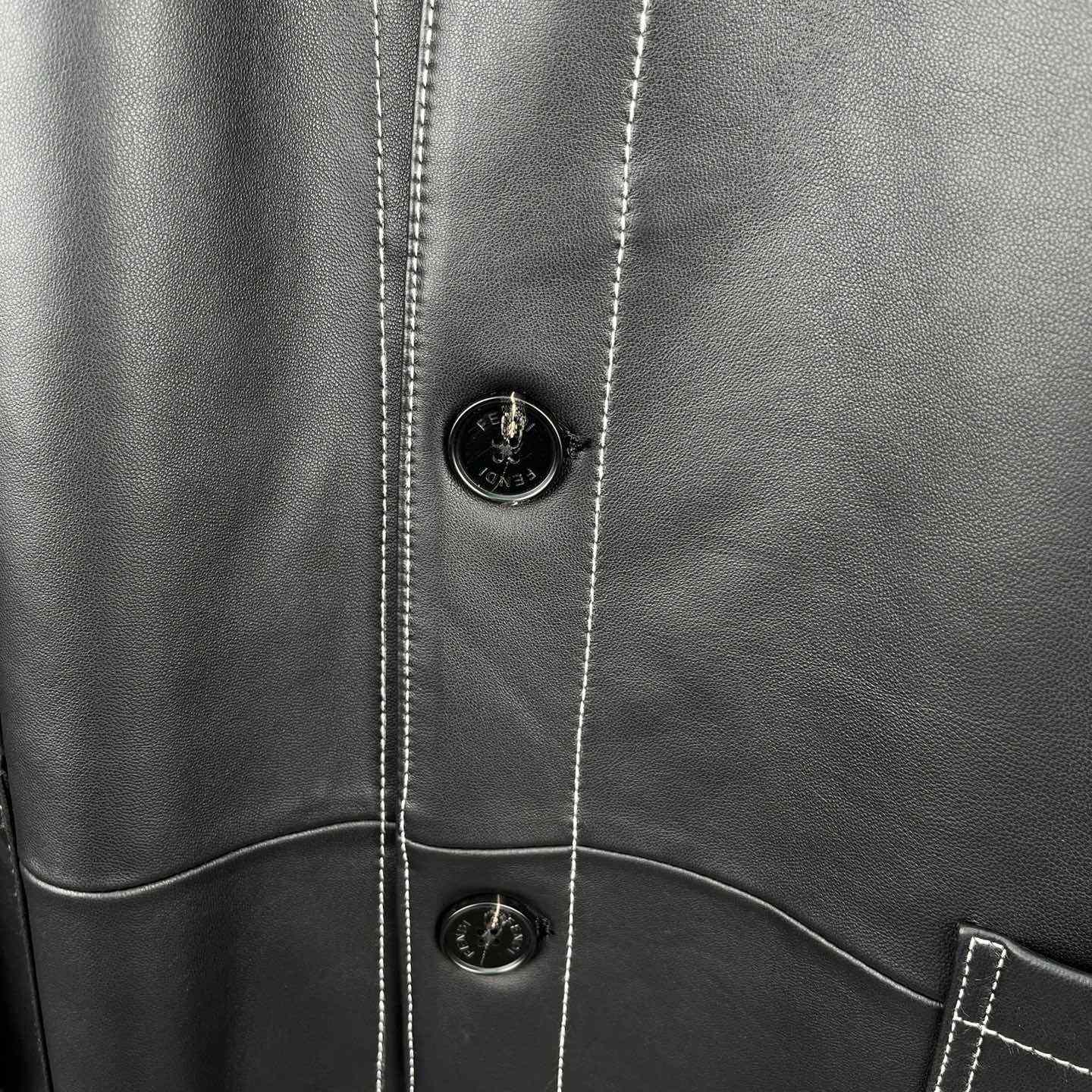 Fendi Black Leather Overcoat - DesignerGu