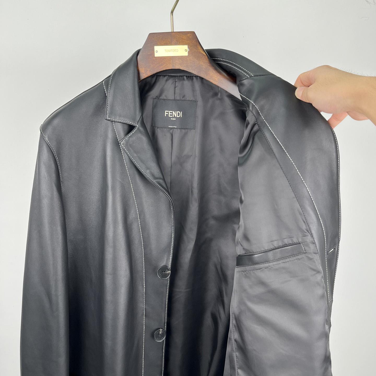 Fendi Black Leather Overcoat - DesignerGu