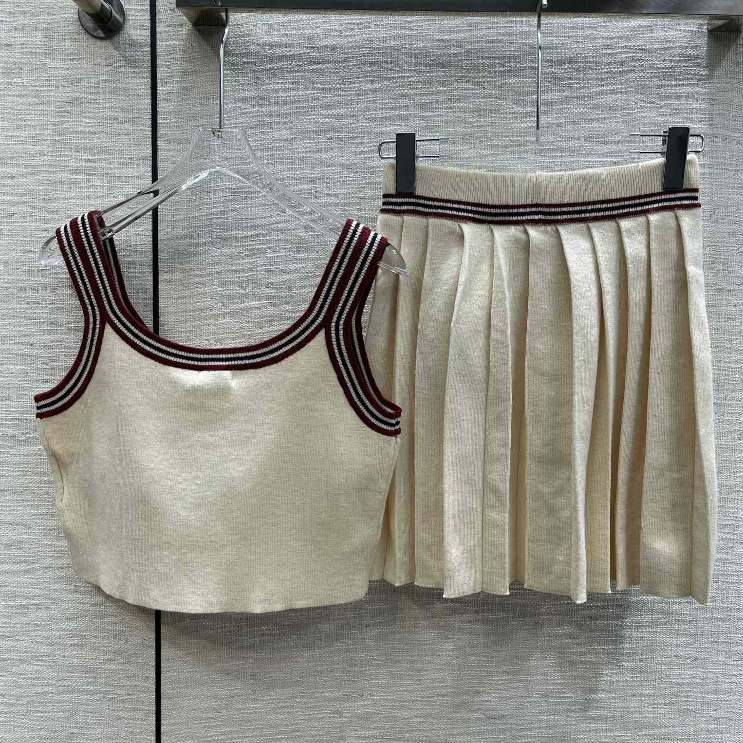 Miu Miu Stripe-trim Cashmere Cropped Top & Miniskirt - DesignerGu