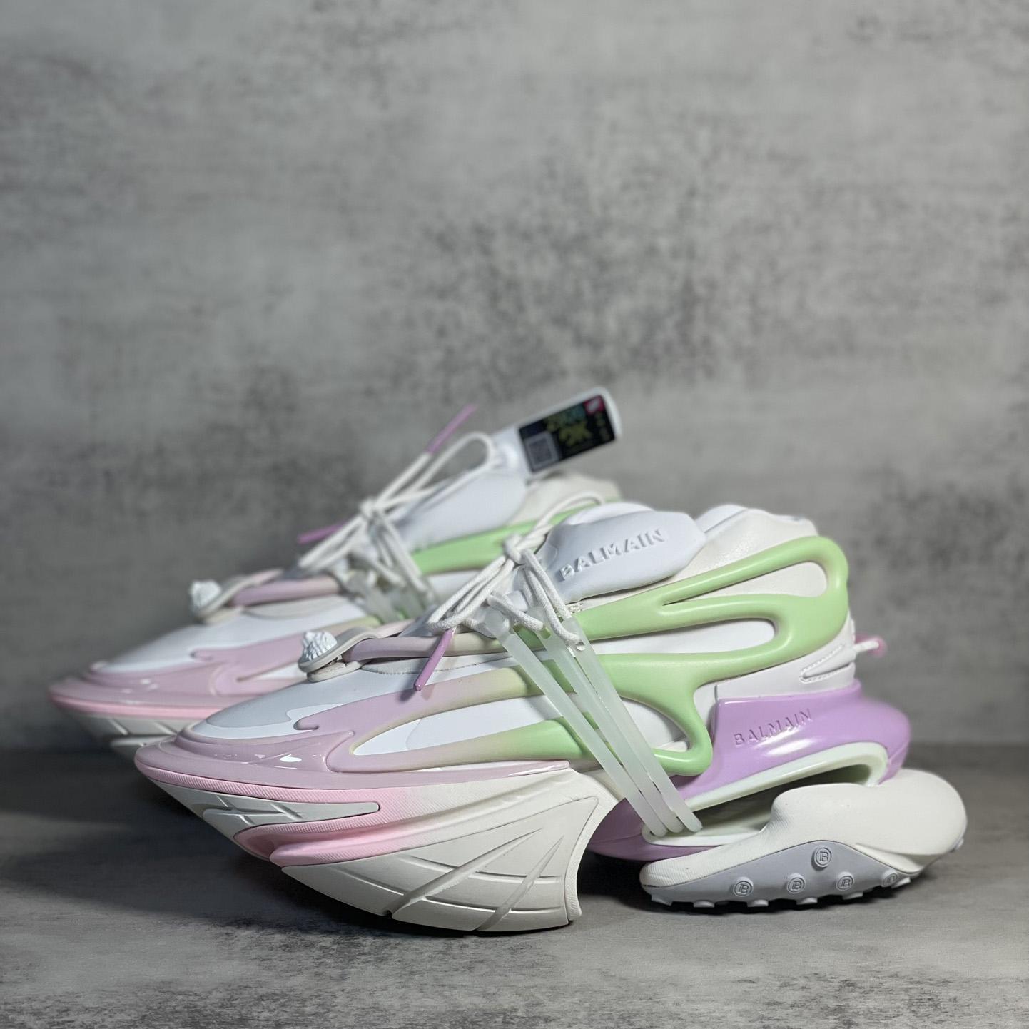 Balmain Pink Unicorn Panelled Sneakers - DesignerGu