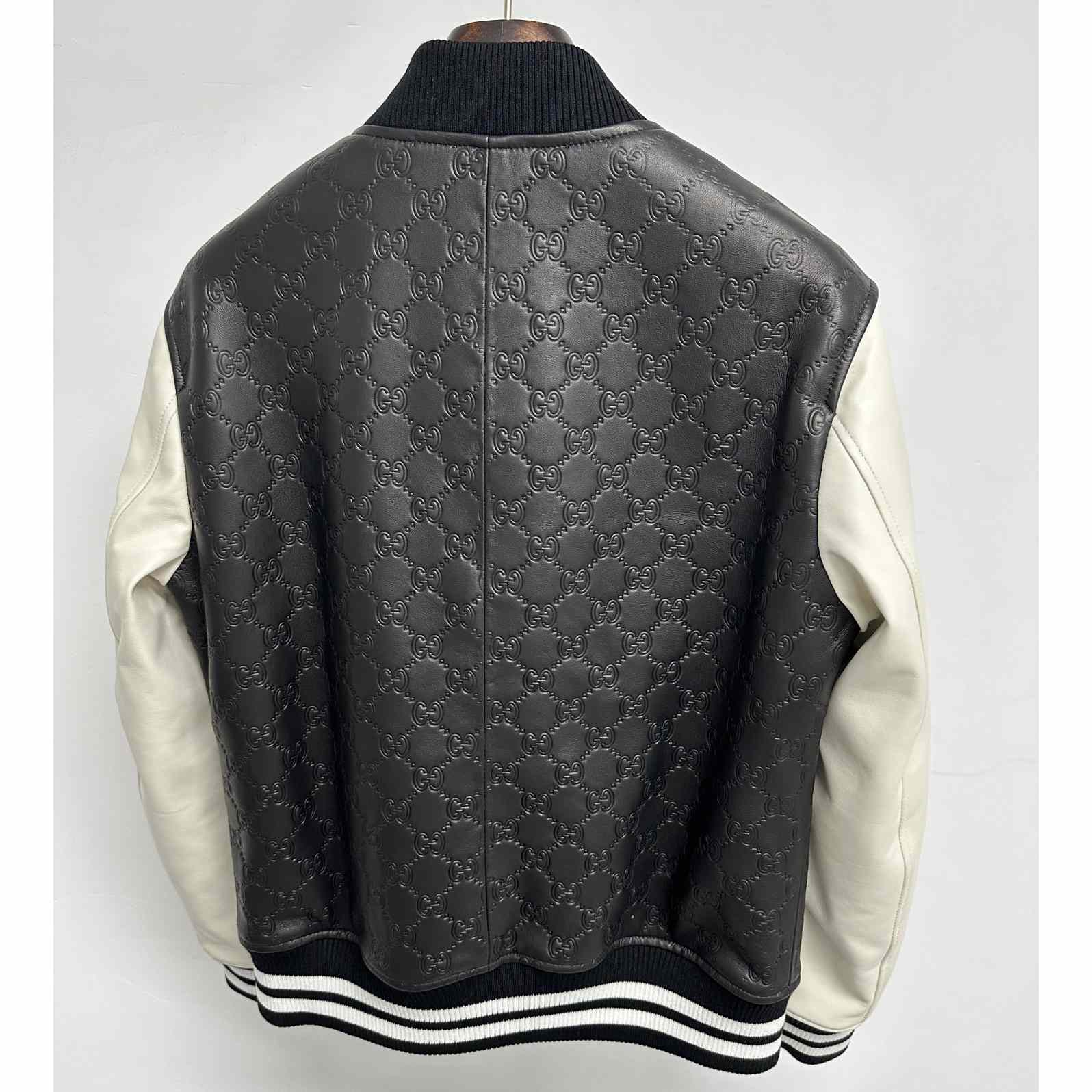 Gucci Embossed GG Leather Bomber Jacket  - DesignerGu