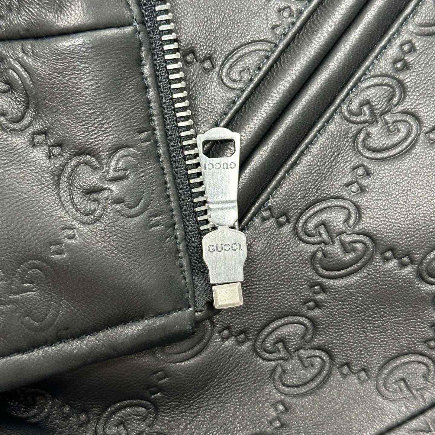 Gucci Embossed GG Leather Bomber Jacket  - DesignerGu