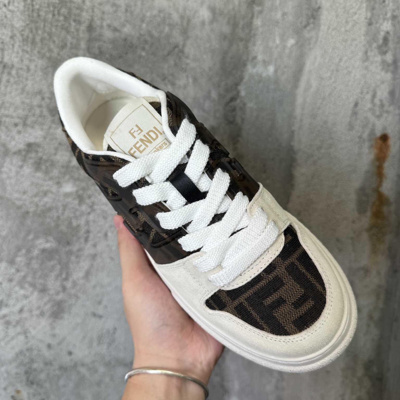 Fendi Match Canvas And White Suede Platform Low-tops - DesignerGu