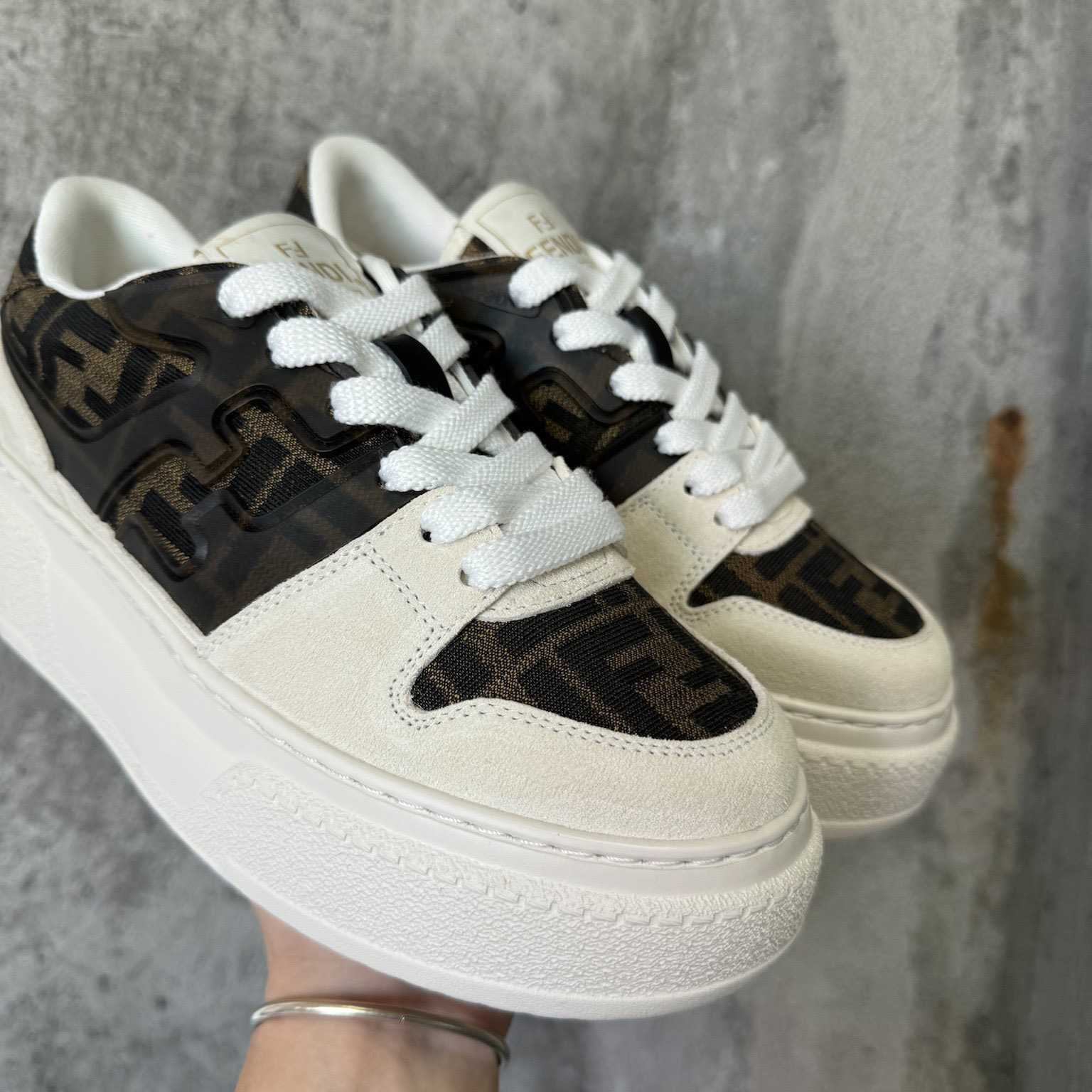 Fendi Match Canvas And White Suede Platform Low-tops - DesignerGu