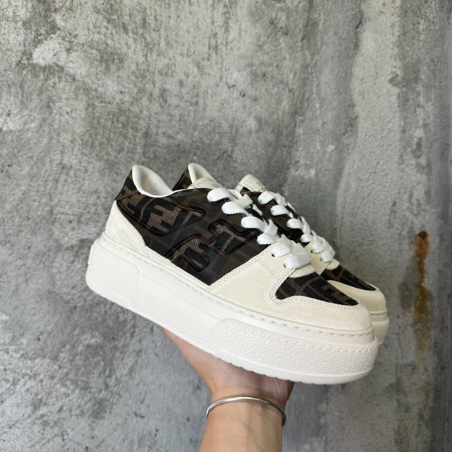 Fendi Match Canvas And White Suede Platform Low-tops - DesignerGu