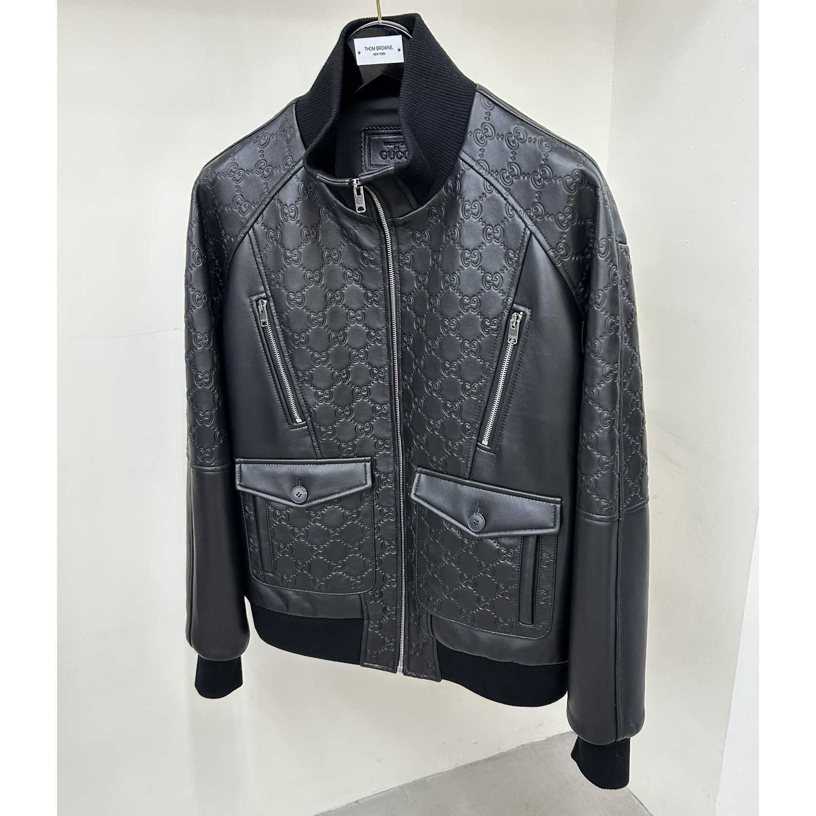 Gucci GG Embossed Bomber Jacket In Black - DesignerGu