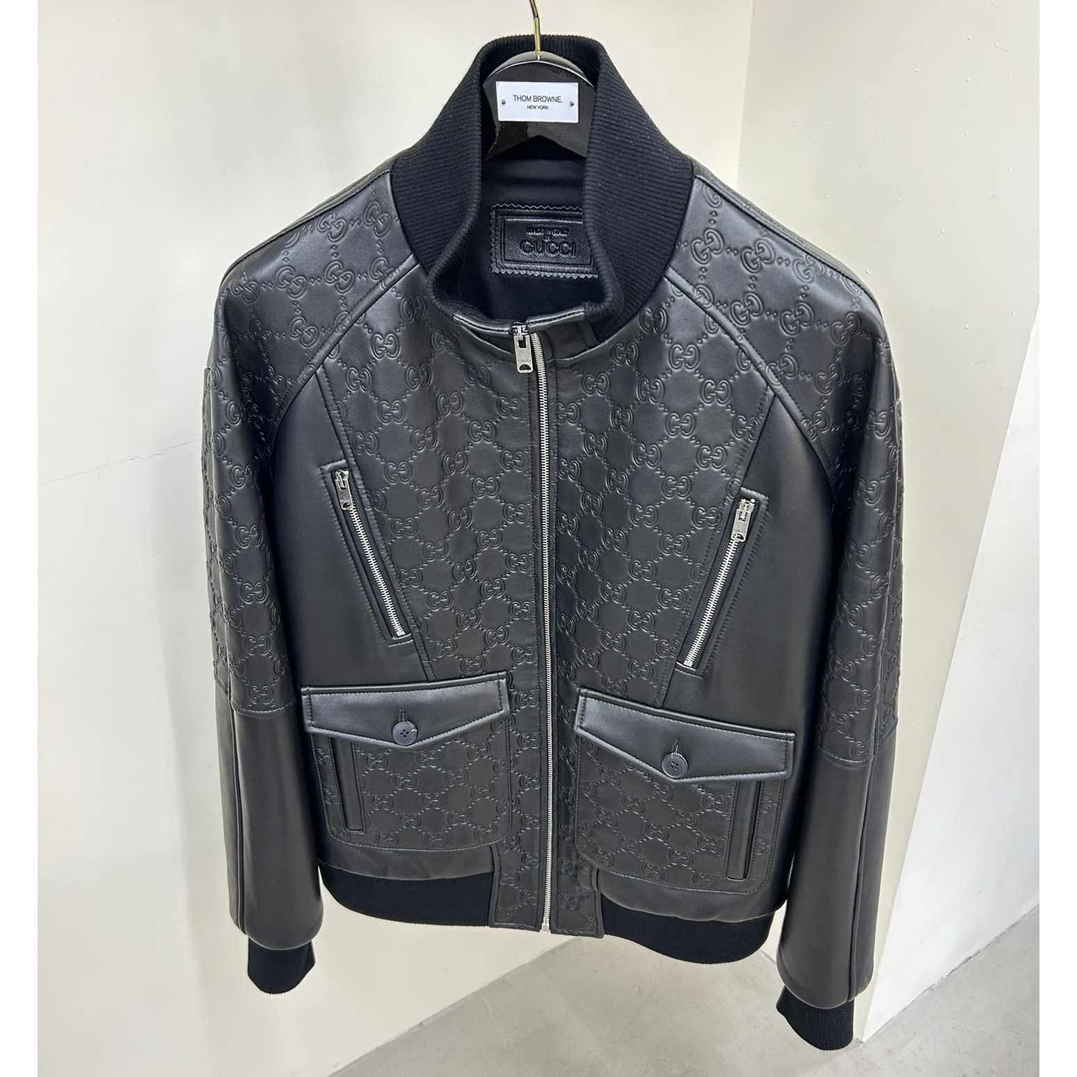 Gucci GG Embossed Bomber Jacket In Black - DesignerGu