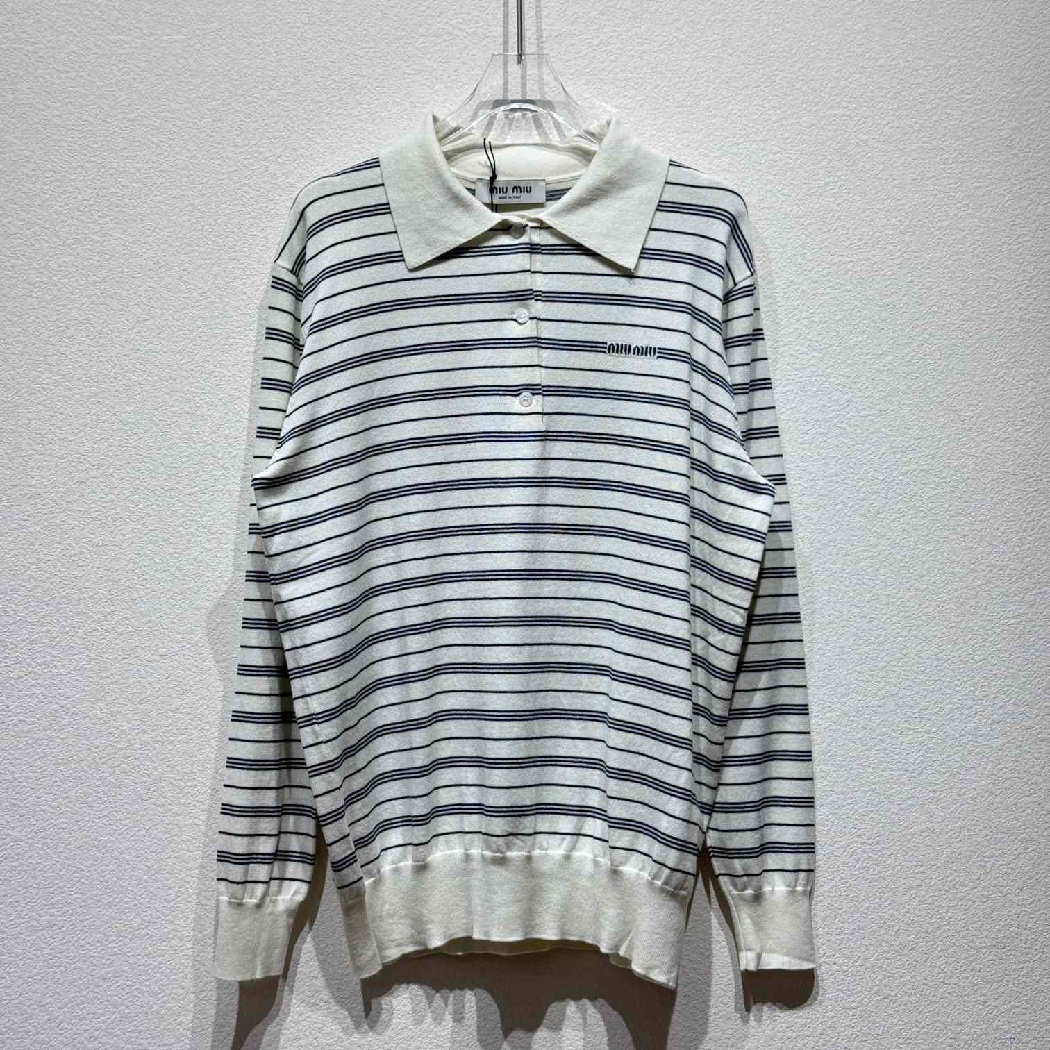 Miu Miu Logo-print Striped Polo Shirt - DesignerGu