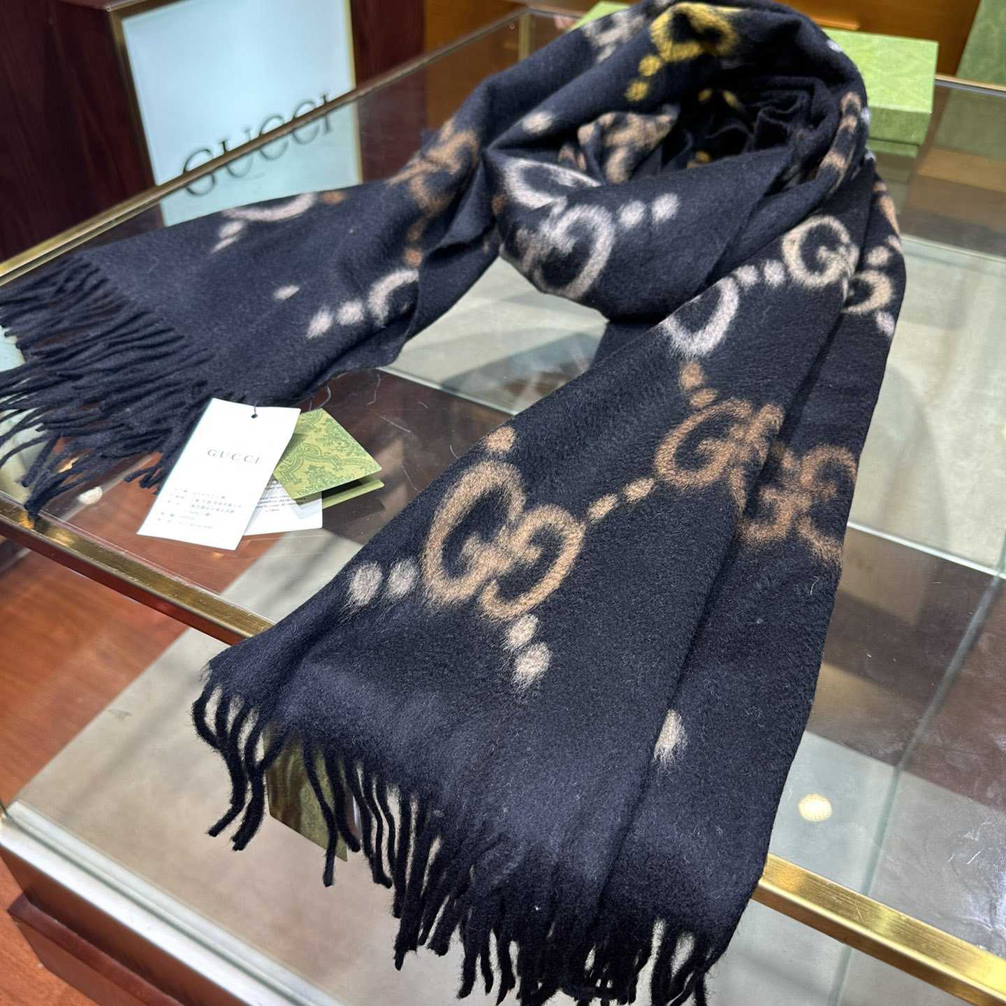 Gucci GG Jacquard Wool Silk Scarf - DesignerGu