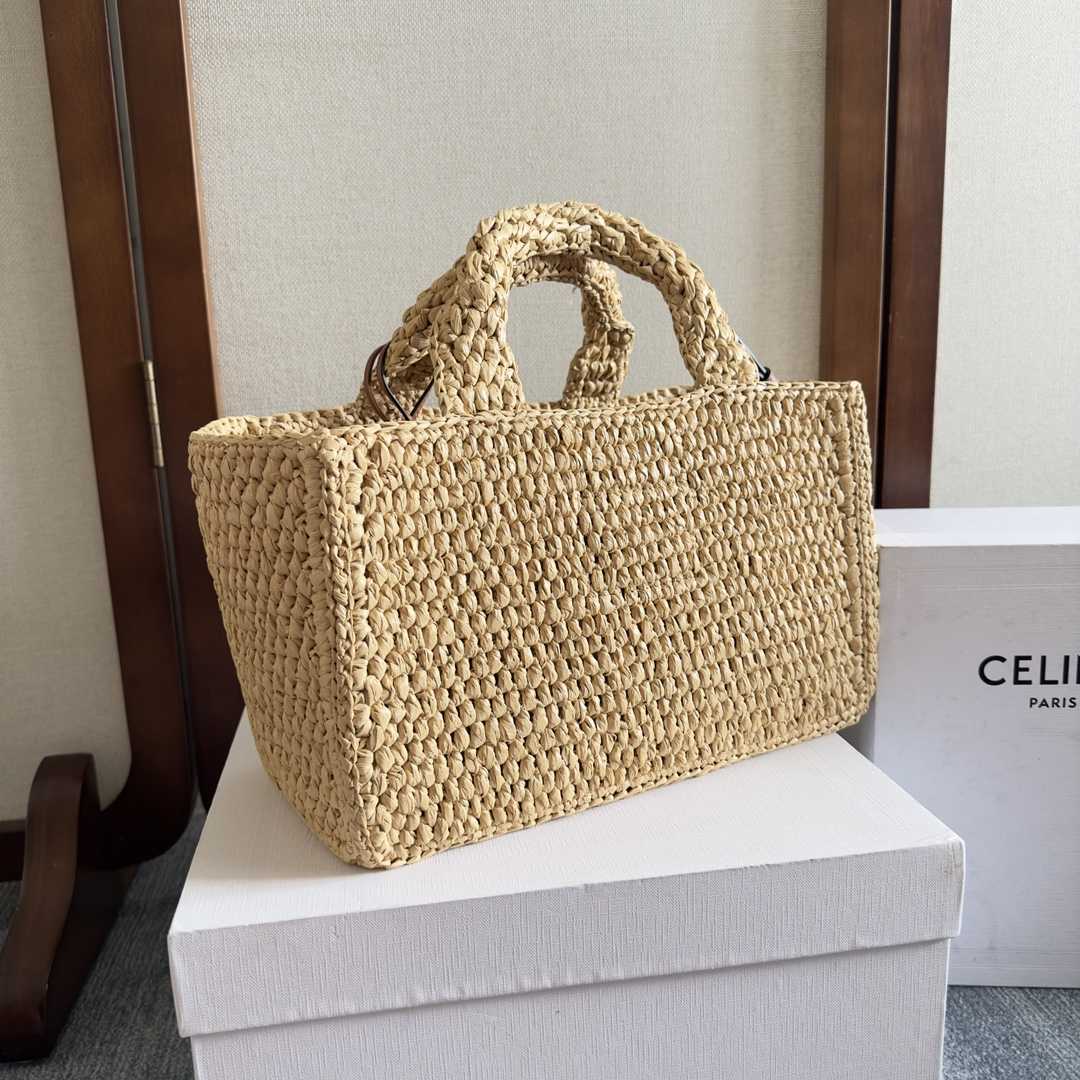 Celine Small Cabas Thais In Raffia And Calfskin - DesignerGu