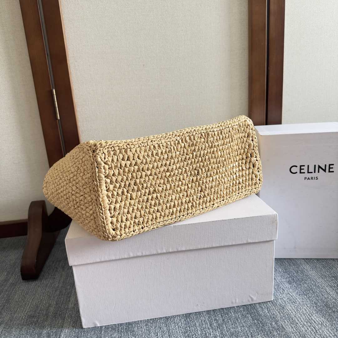 Celine Small Cabas Thais In Raffia And Calfskin - DesignerGu