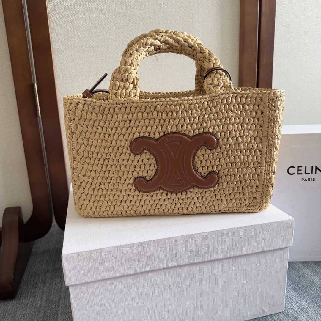 Celine Small Cabas Thais In Raffia And Calfskin - DesignerGu