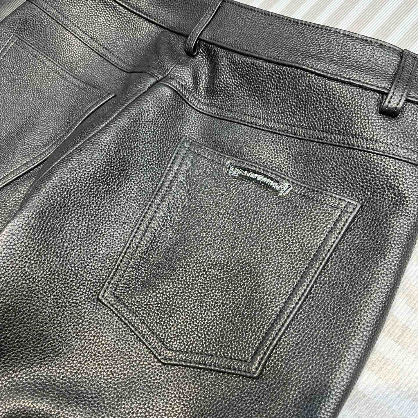 Chrome Heart Cross Patch Leather Pants - DesignerGu