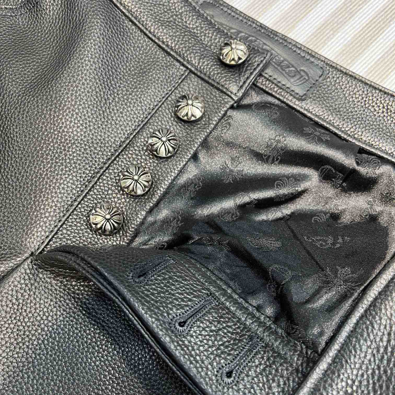 Chrome Heart Cross Patch Leather Pants - DesignerGu