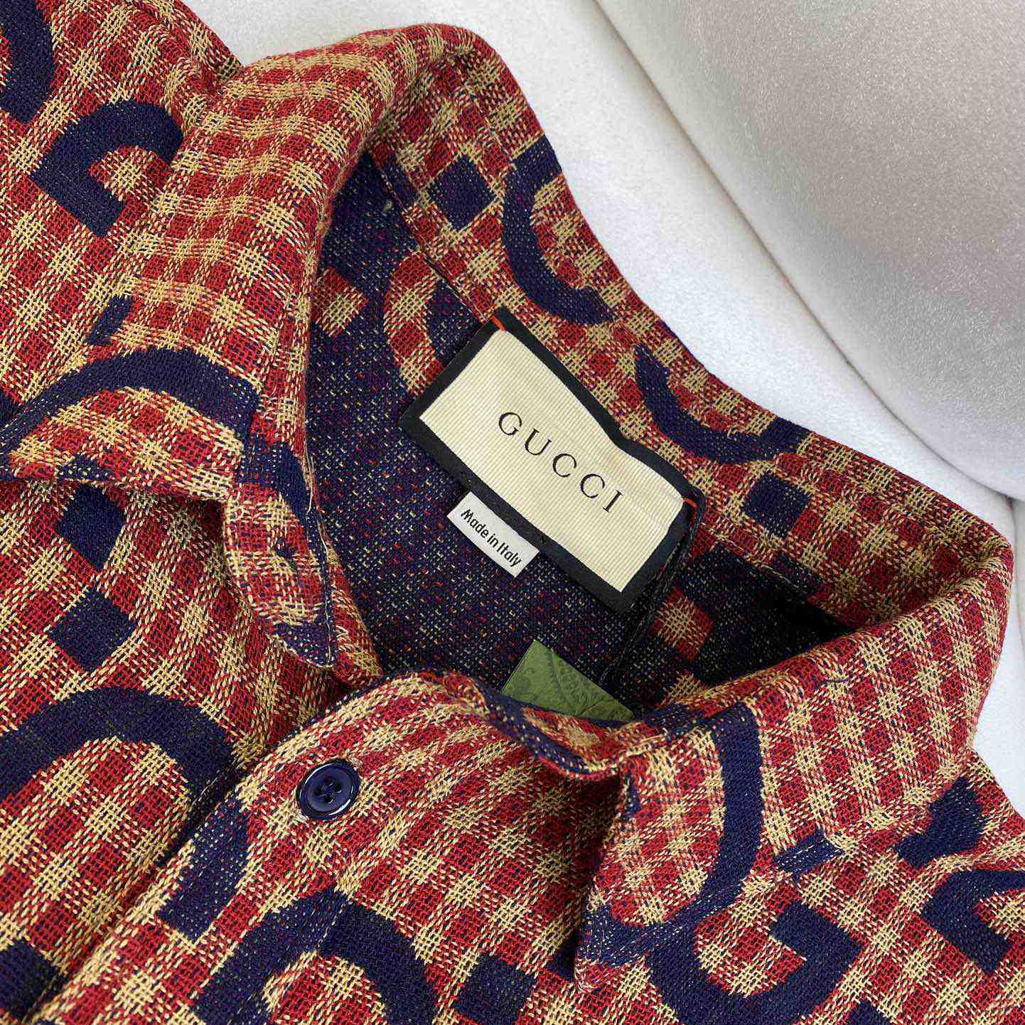 Gucci Brown Maxi GG Gingham Wool Shirt - DesignerGu