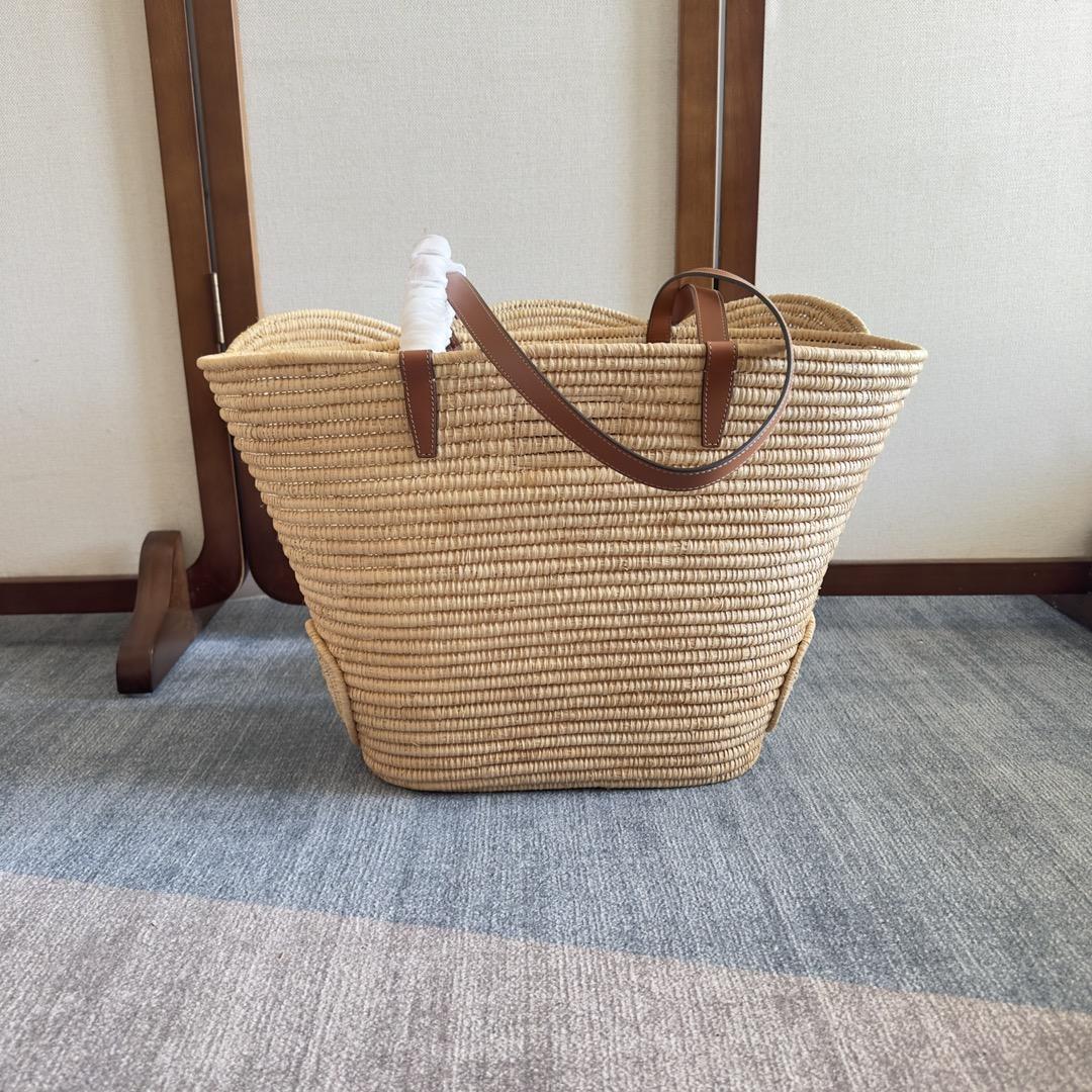 Celine Classic Panier Medium Braided Triomphe In Raffia And Calfskin - DesignerGu