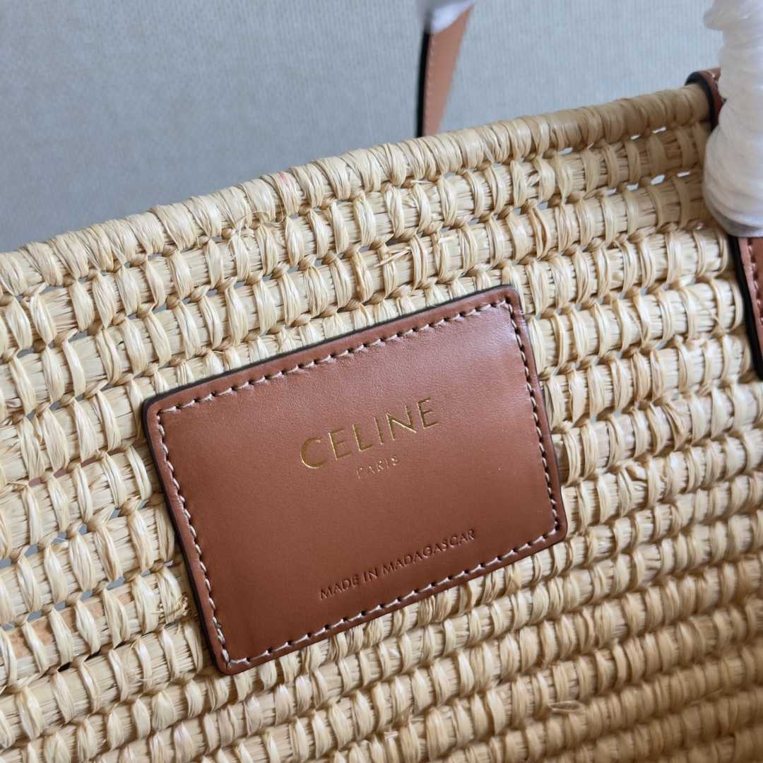 Celine Classic Panier Medium Braided Triomphe In Raffia And Calfskin - DesignerGu