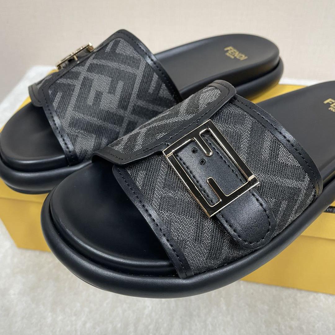 Fendi Feel Black Fabric Slides - DesignerGu