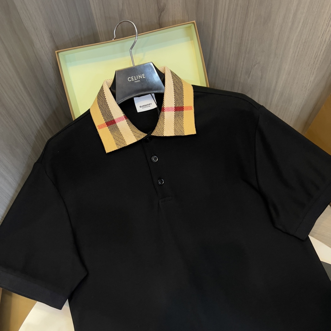 Burberry Check Collar Cotton Polo Shirt - DesignerGu