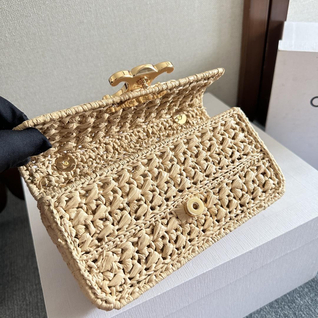 Celine Chain Shoulder Bag Claude In Raffia Effect Textile - DesignerGu