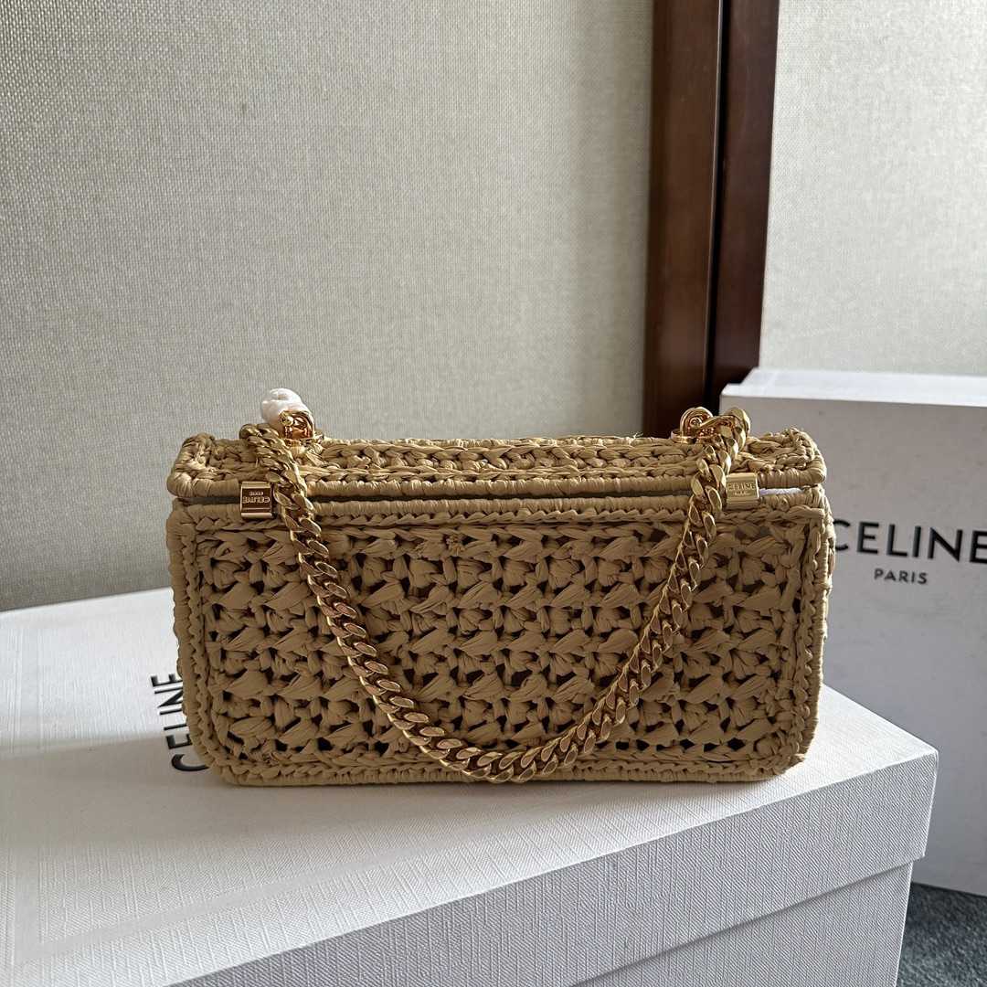 Celine Chain Shoulder Bag Claude In Raffia Effect Textile - DesignerGu