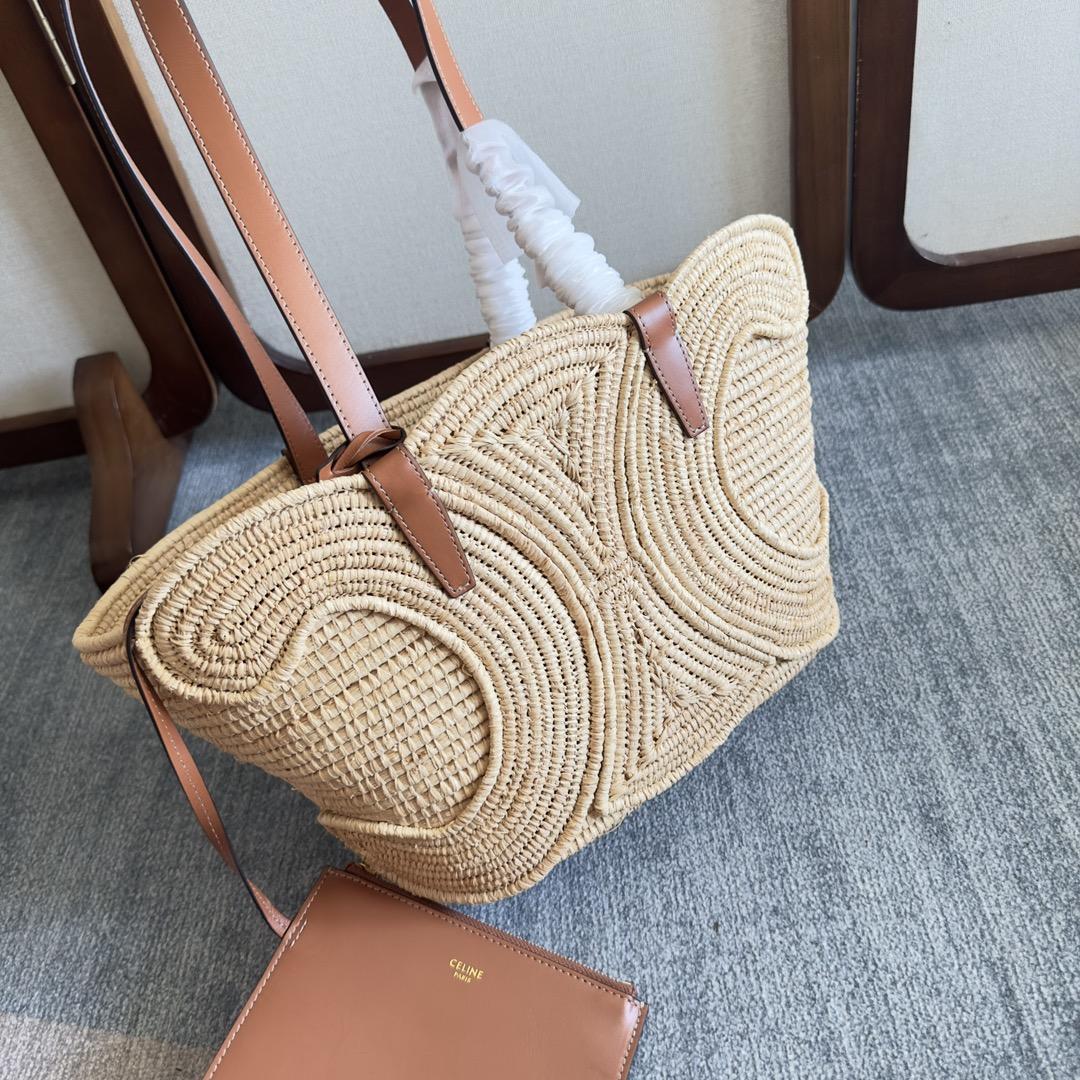 Celine Classic Panier Small Braided Triomphe In Raffia And Calfskin - DesignerGu