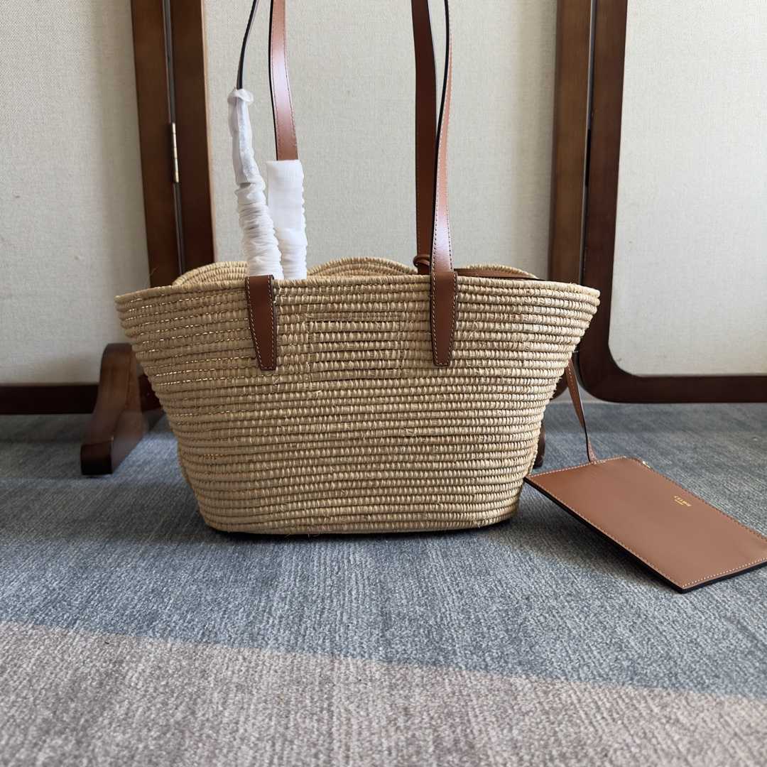 Celine Classic Panier Small Braided Triomphe In Raffia And Calfskin - DesignerGu