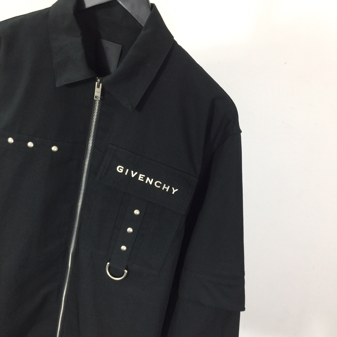 Givenchy Men's Black D-ring Zipped Shirt - DesignerGu