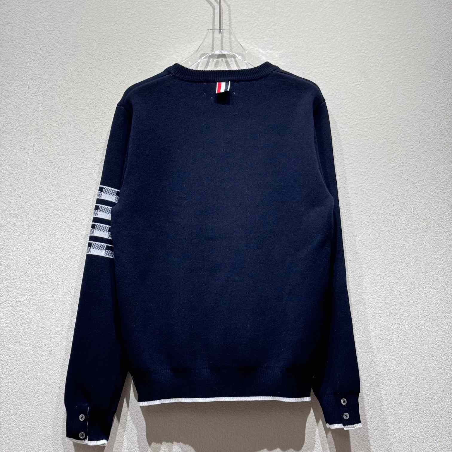 Thom Browne Cotton Crepe Buffalo Check Jacquard Hector Icon Crewneck 4-bar Pullover - DesignerGu