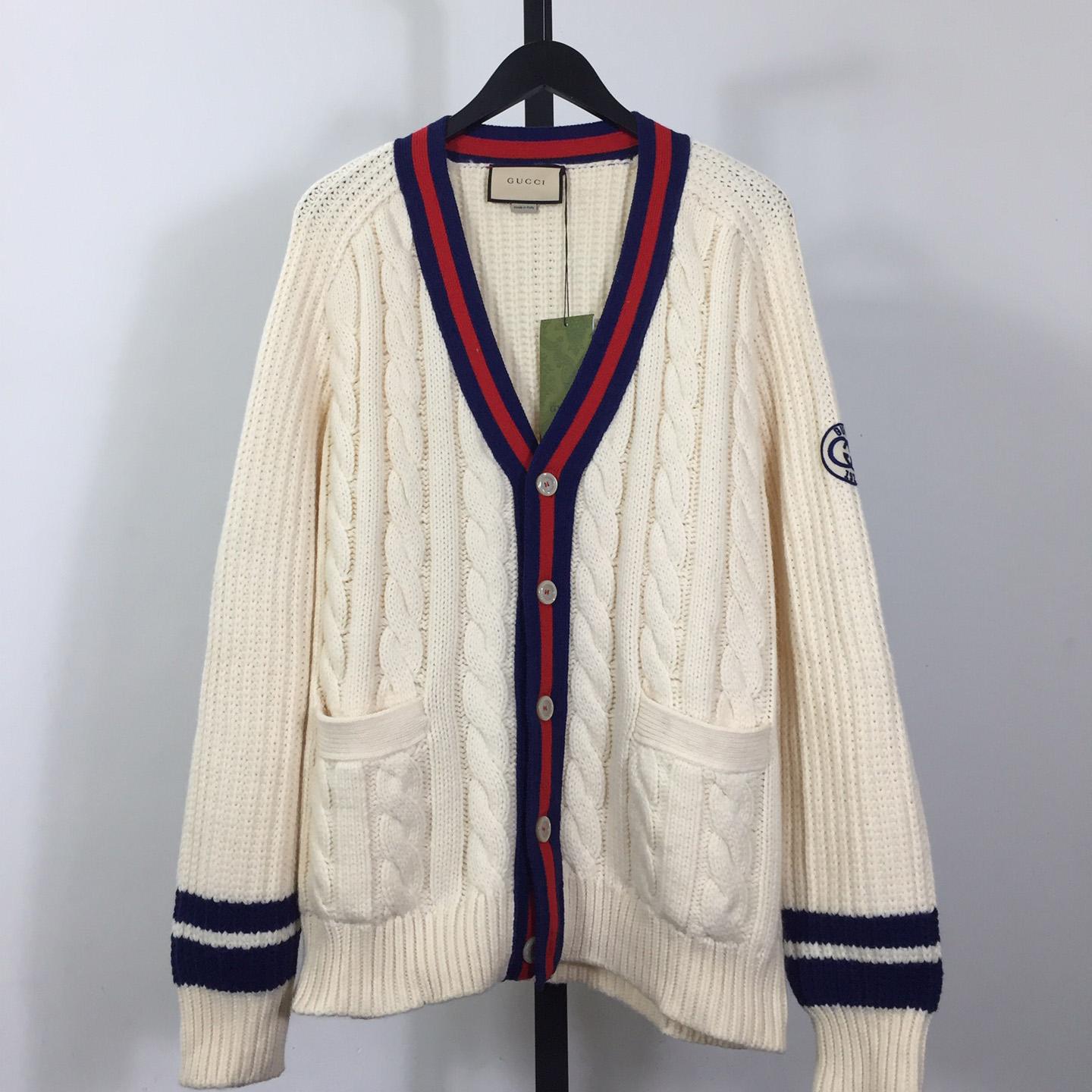 Gucci Cable Wool Knit Cardigan With Web - DesignerGu