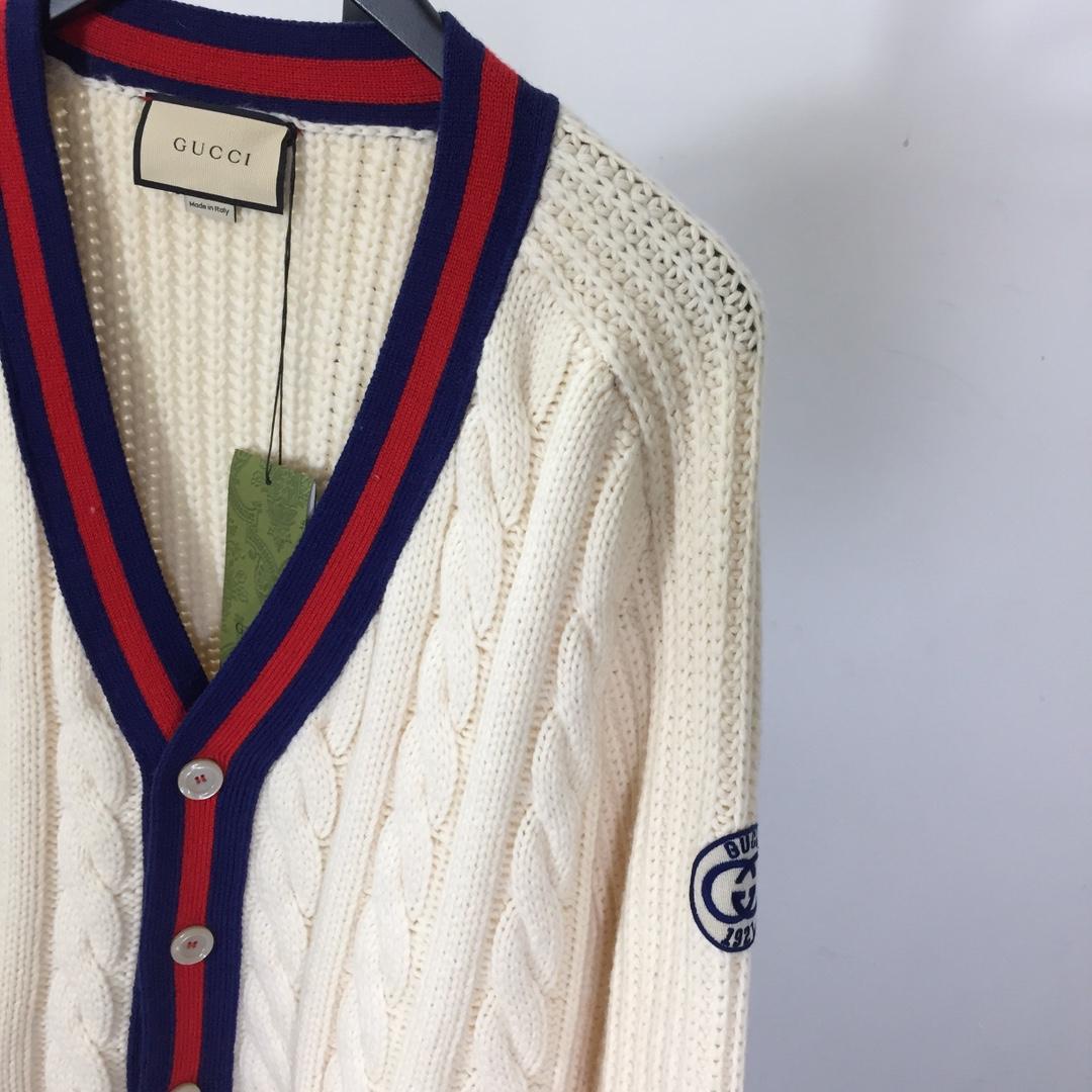 Gucci Cable Wool Knit Cardigan With Web - DesignerGu