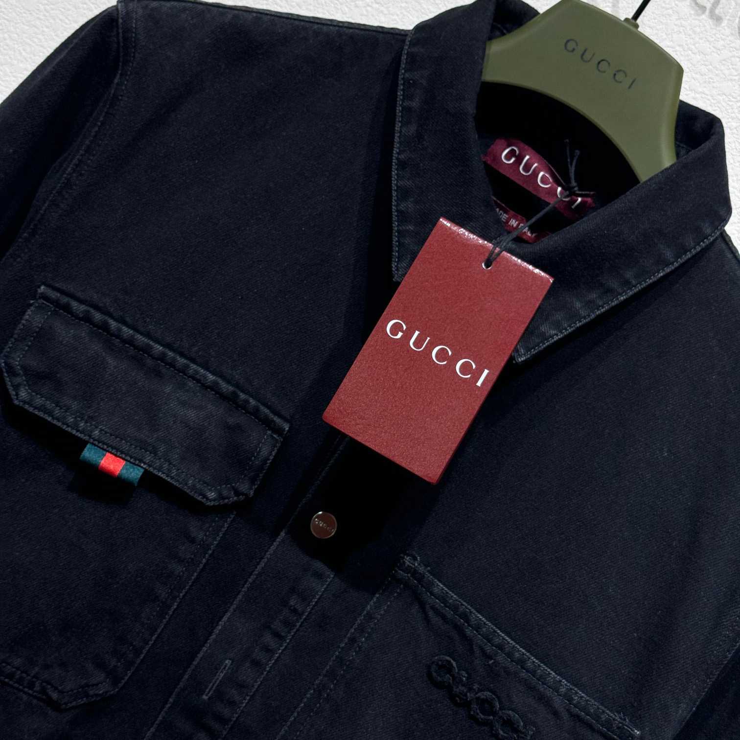 Gucci Denim Shirt With Gucci Embroidery - DesignerGu