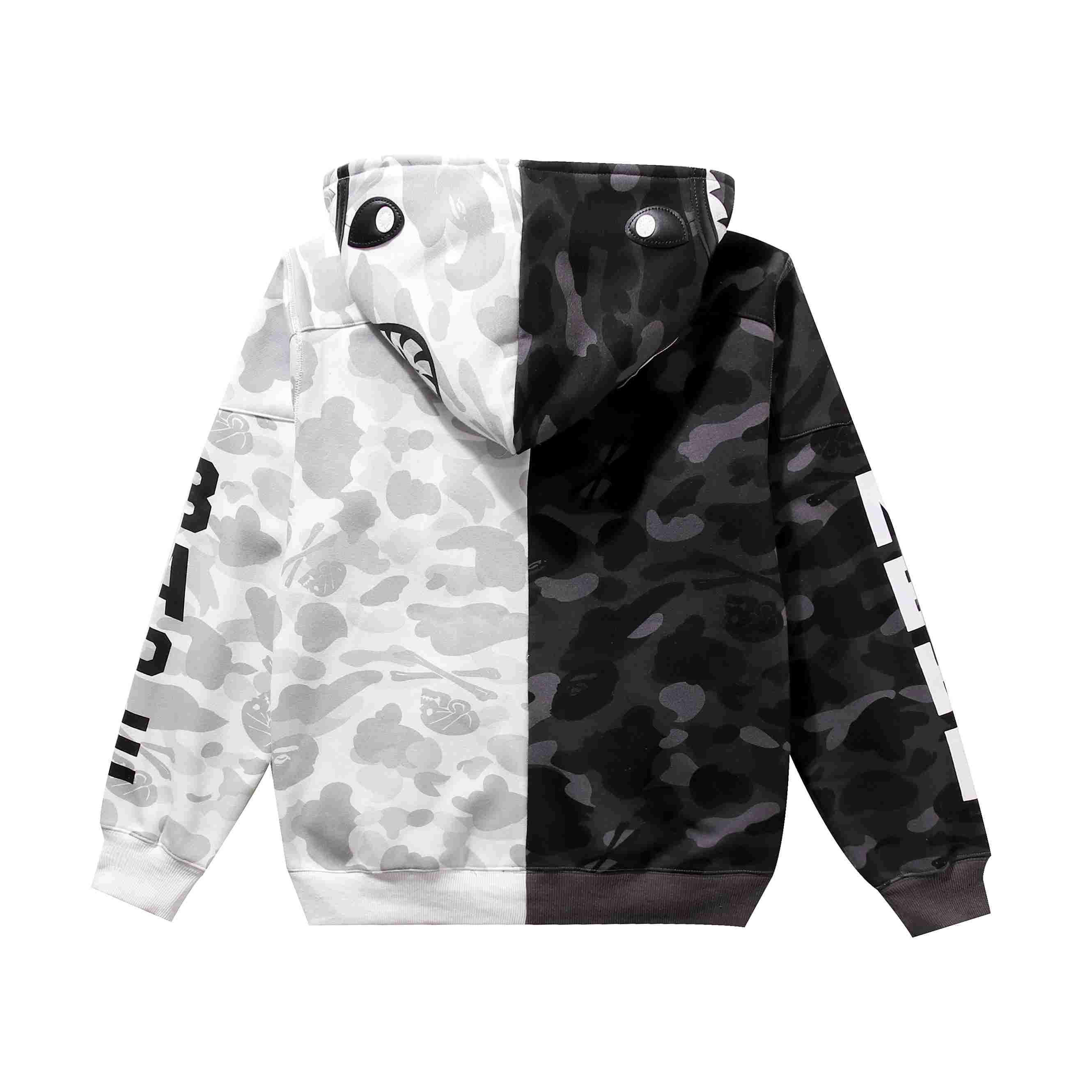 Bape x Neighborhood Split Camo Shark Full Zip Hoodie - DesignerGu