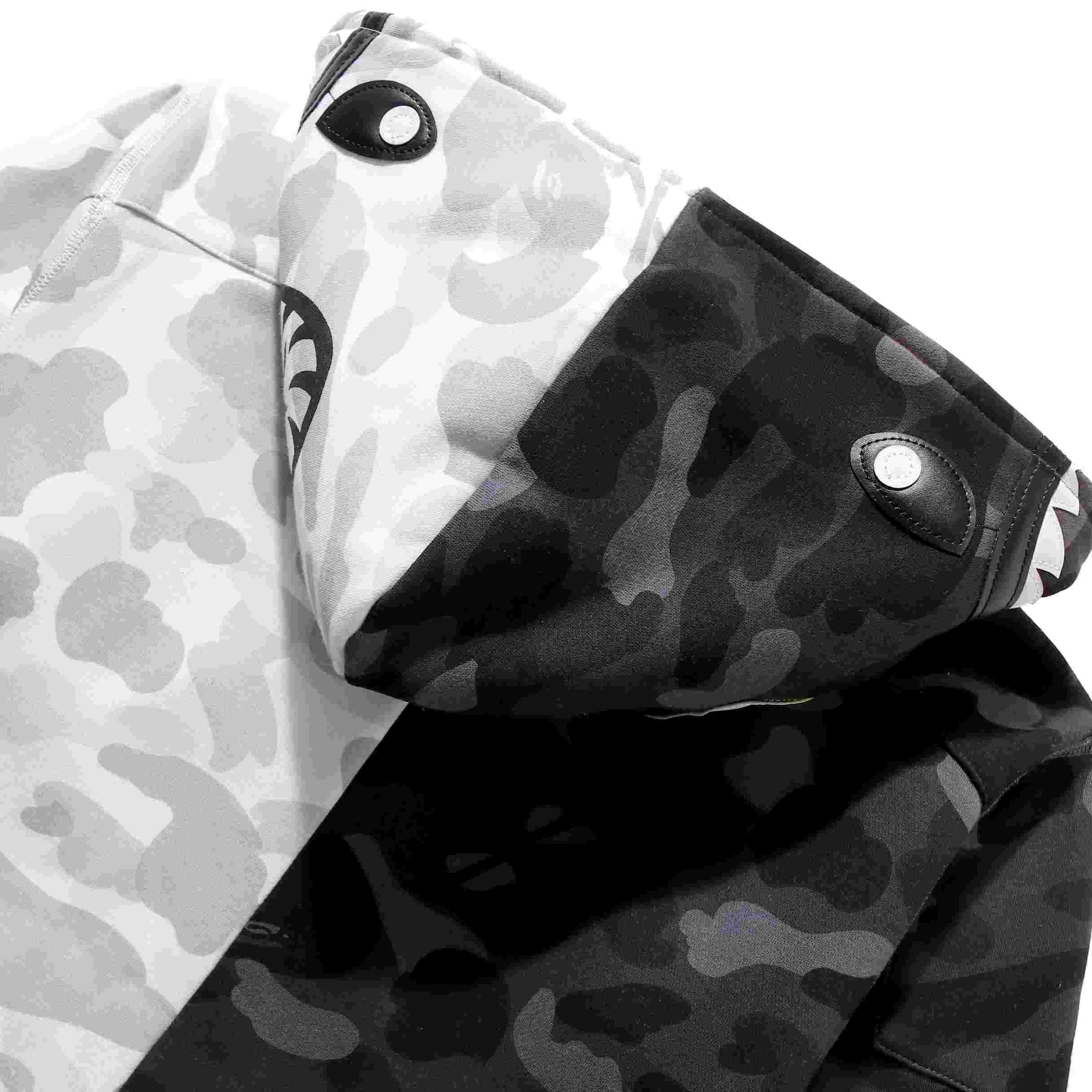 Bape x Neighborhood Split Camo Shark Full Zip Hoodie - DesignerGu